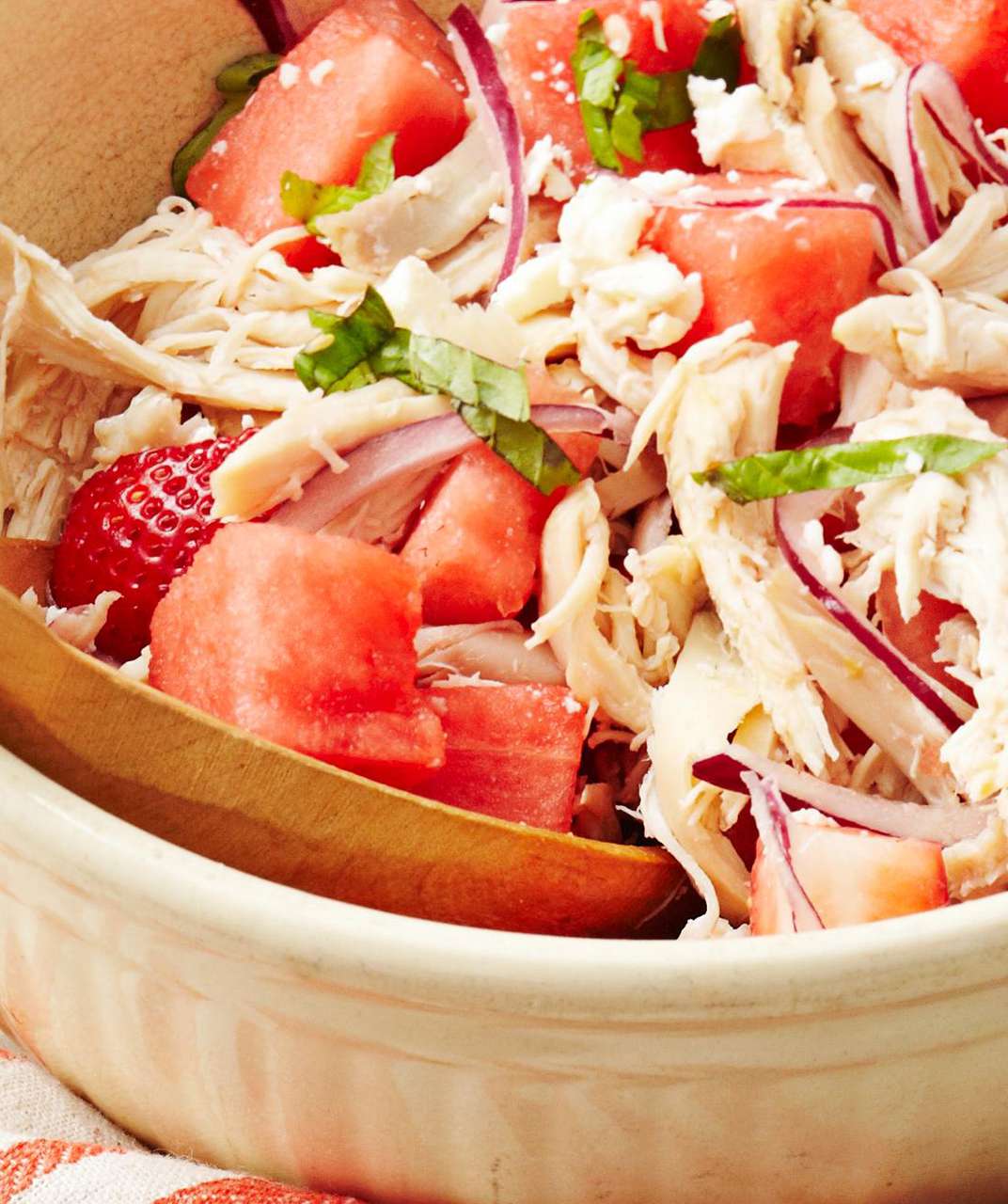 Red-on-Red Chicken Salad with Feta-and-Honey Balsamic Drizzle