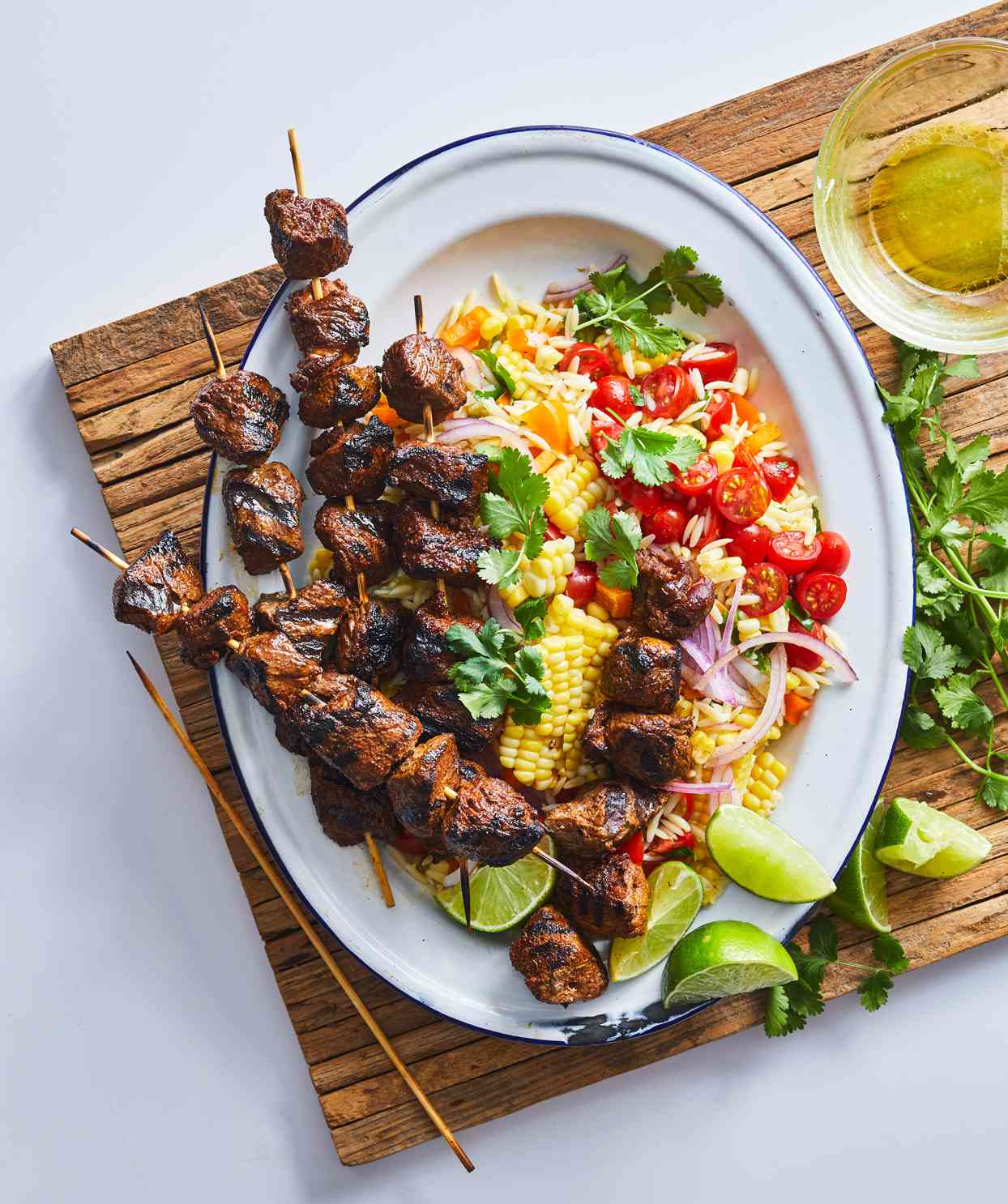 Beef Kabobs with Corn and Orzo Salad 