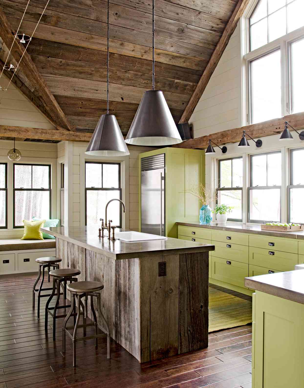 kitchen with yellow green cabinets