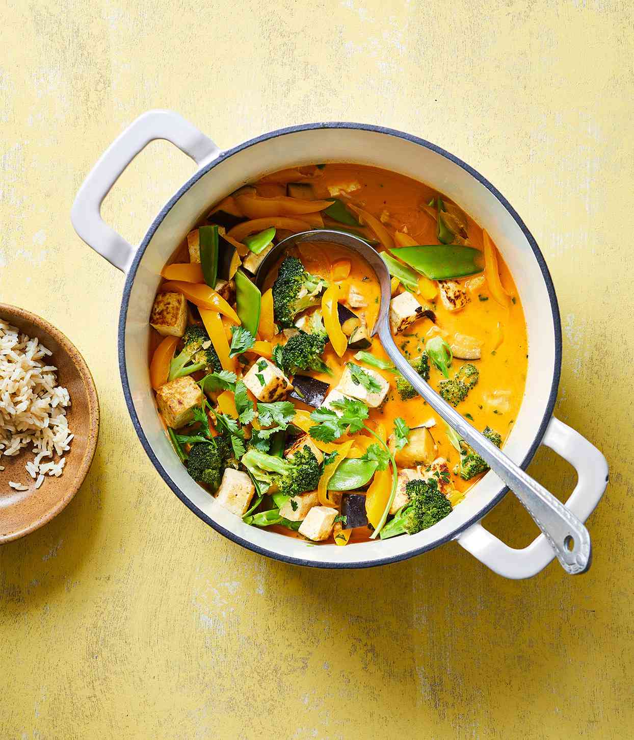 large enamel pot with Thai curry