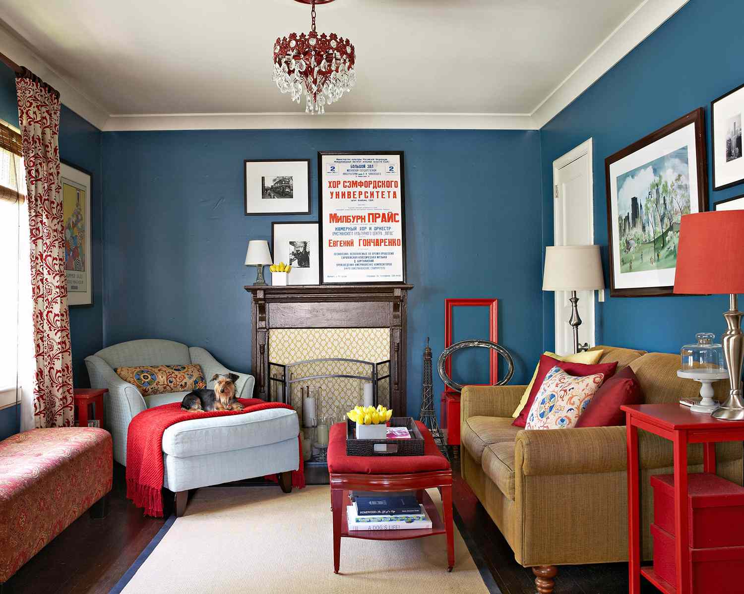 Blue Walls with Red Accents