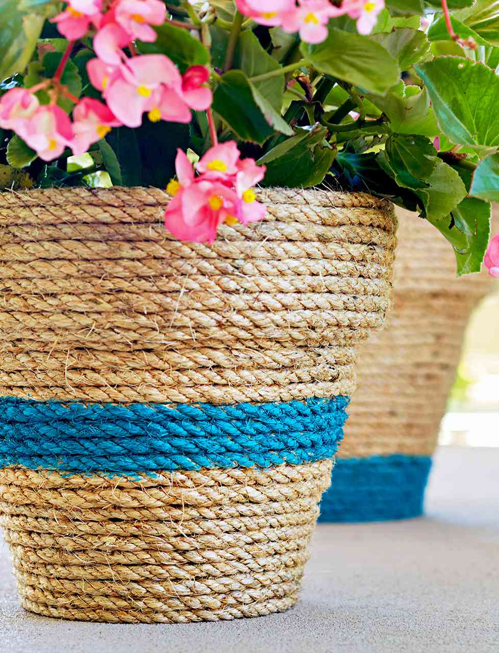 Colorful Rope-Wrapped Pots