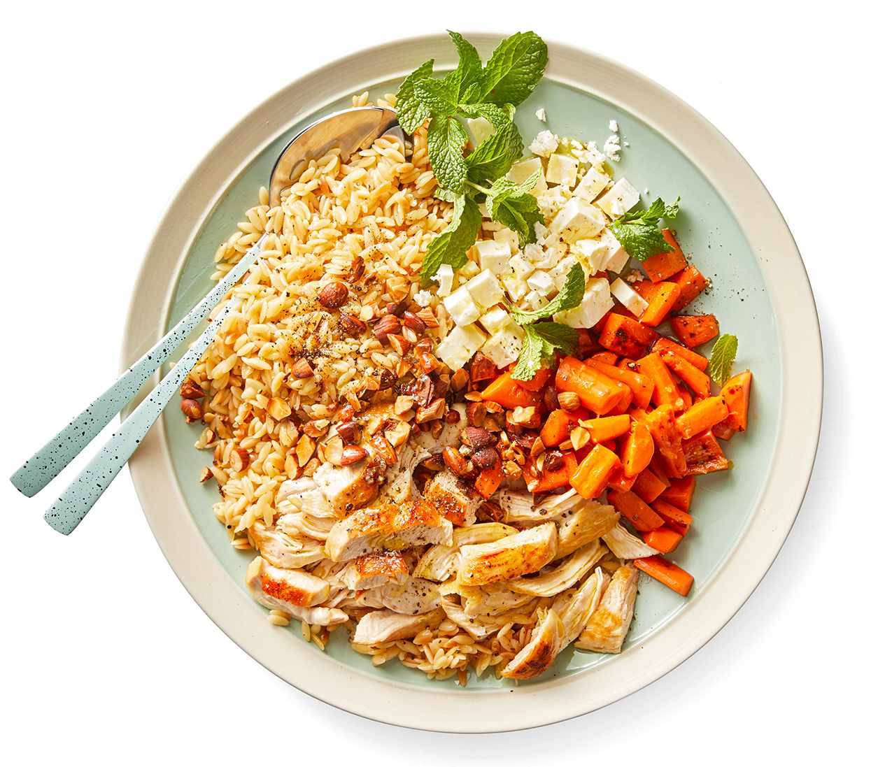 Orzo Salad with Roasted Carrots and Almonds on plate