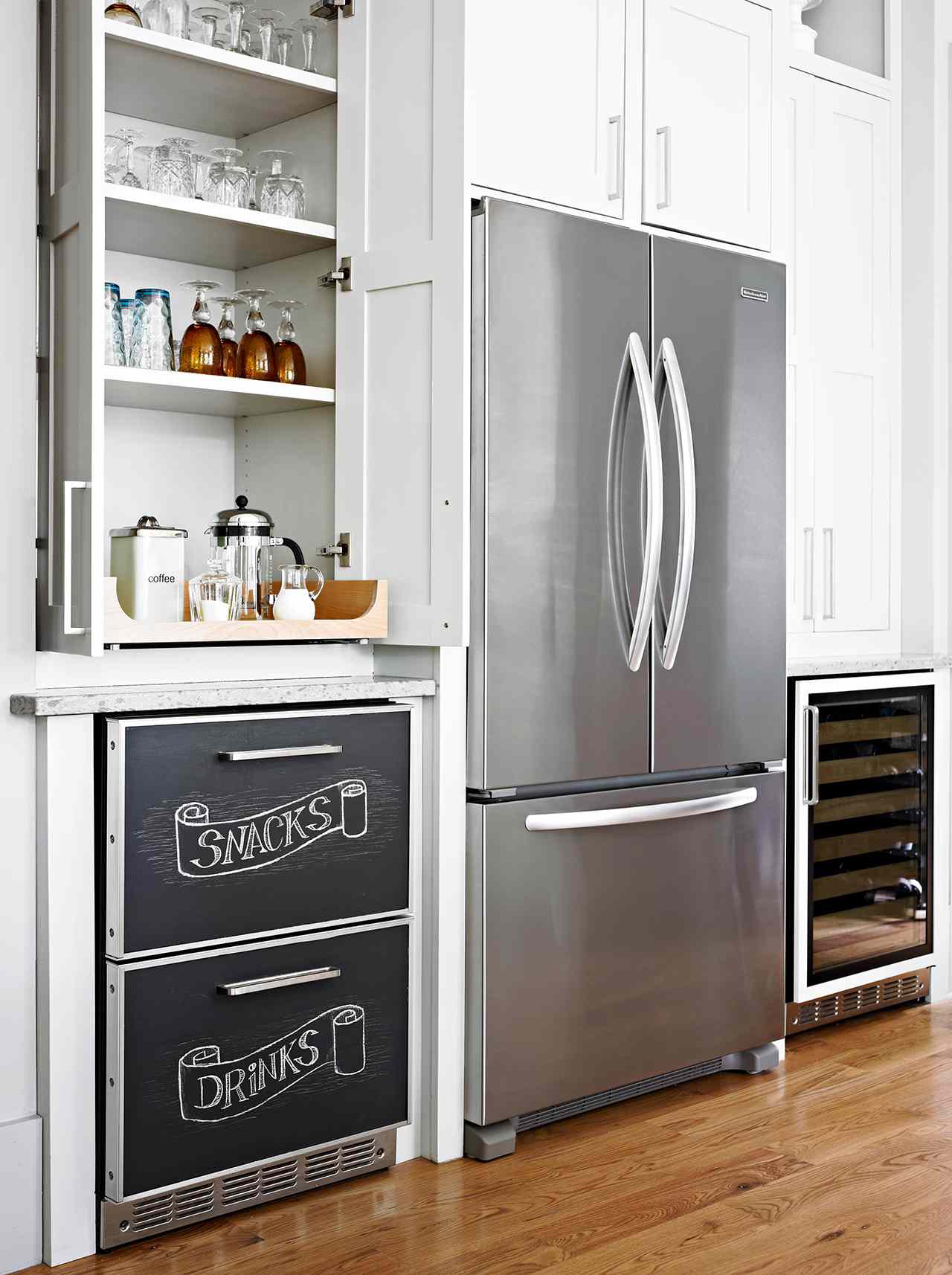kitchen organization pull-out refrigerator drawers