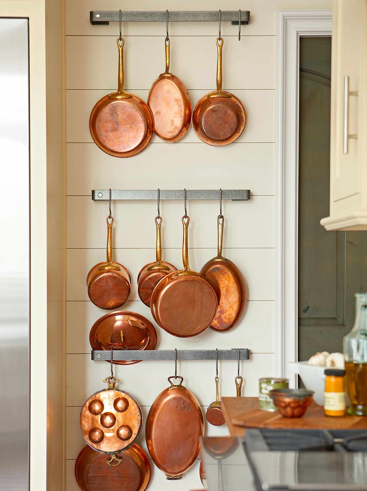 kitchen wall racks hanging copper pots pans
