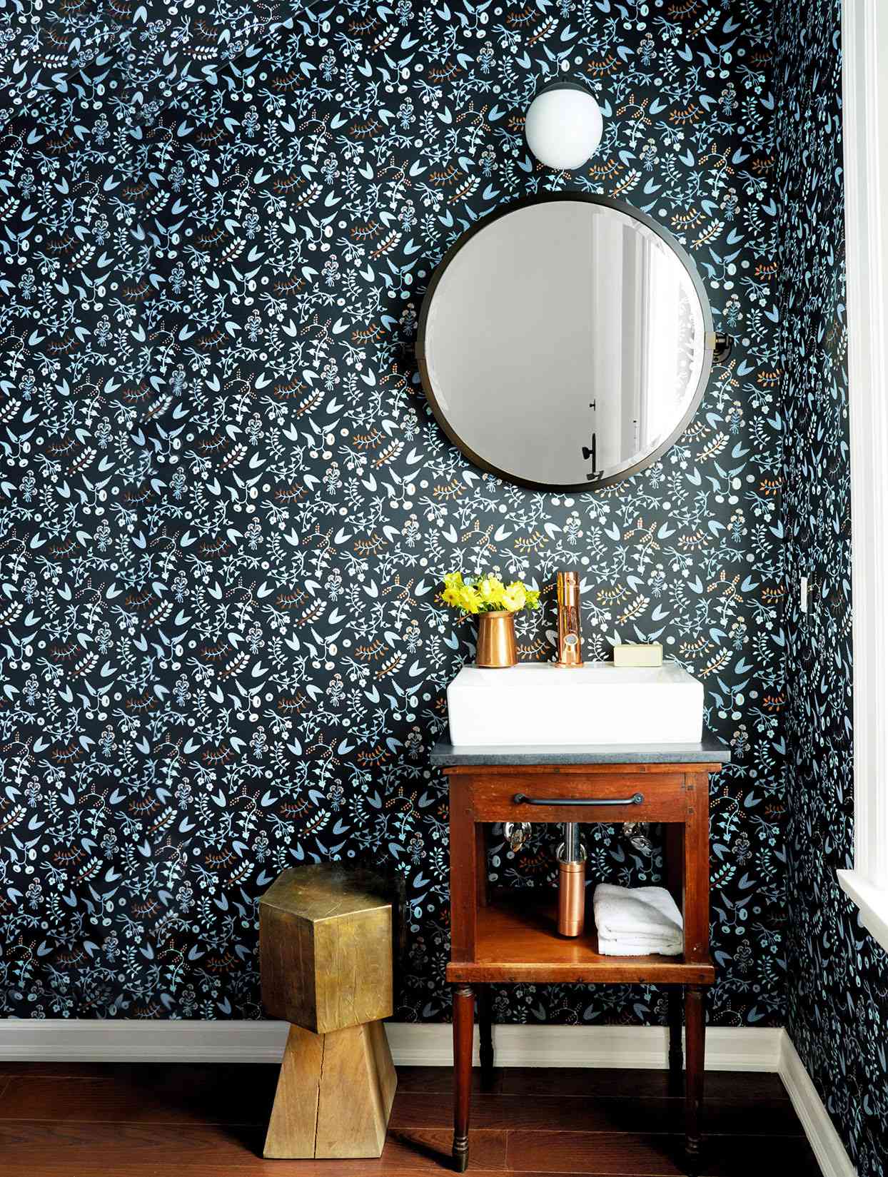 Corner of room with floral wallpaper