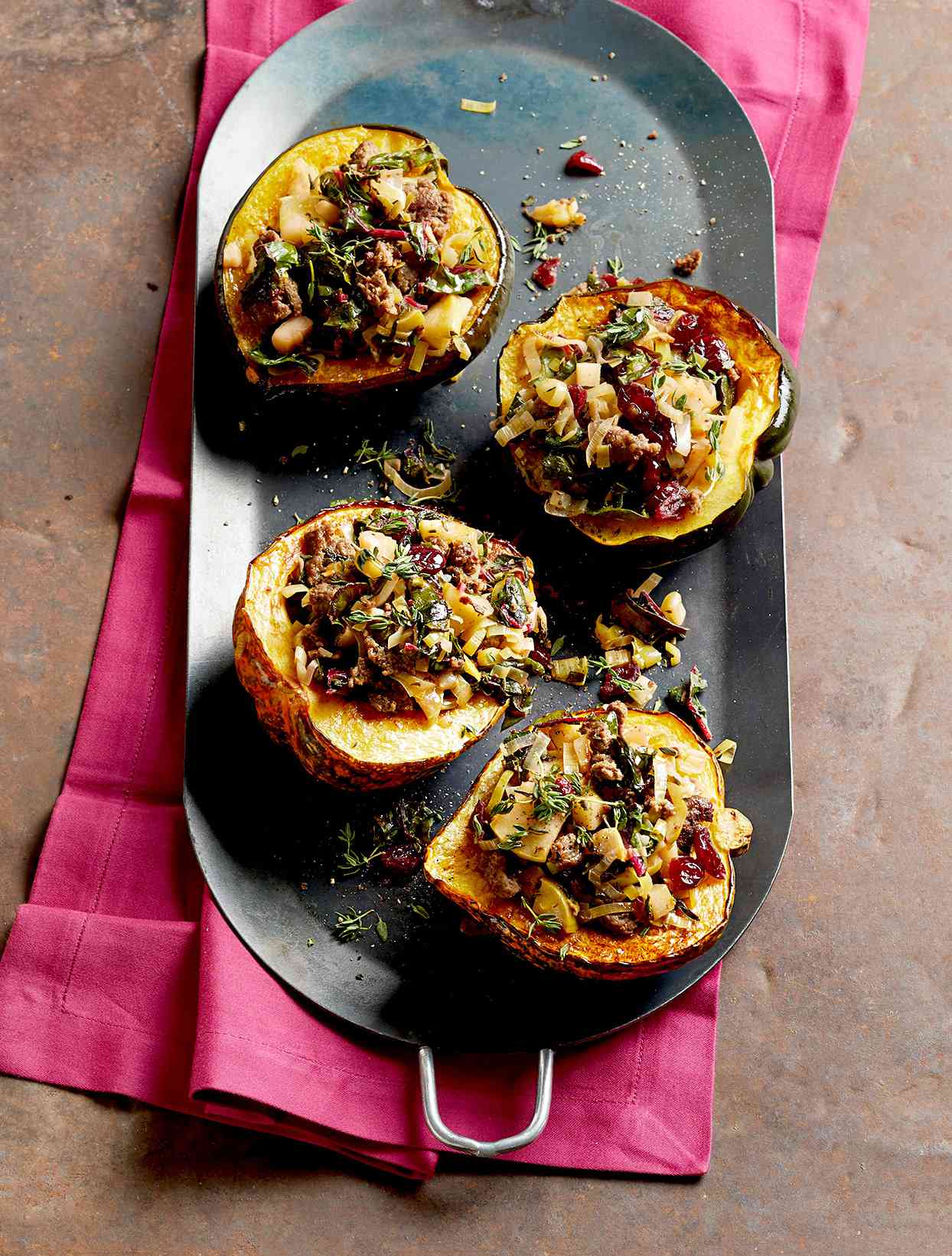 Roasted Acorn Squash with Sausage-Cranberry Stuffing