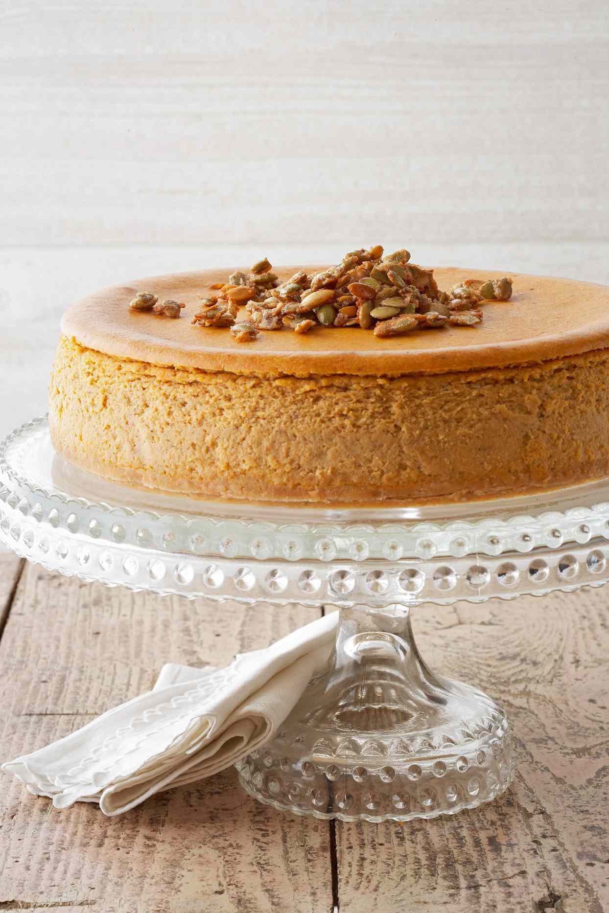 Pumpkin Spice Cheesecake with Sugared Pepitas
