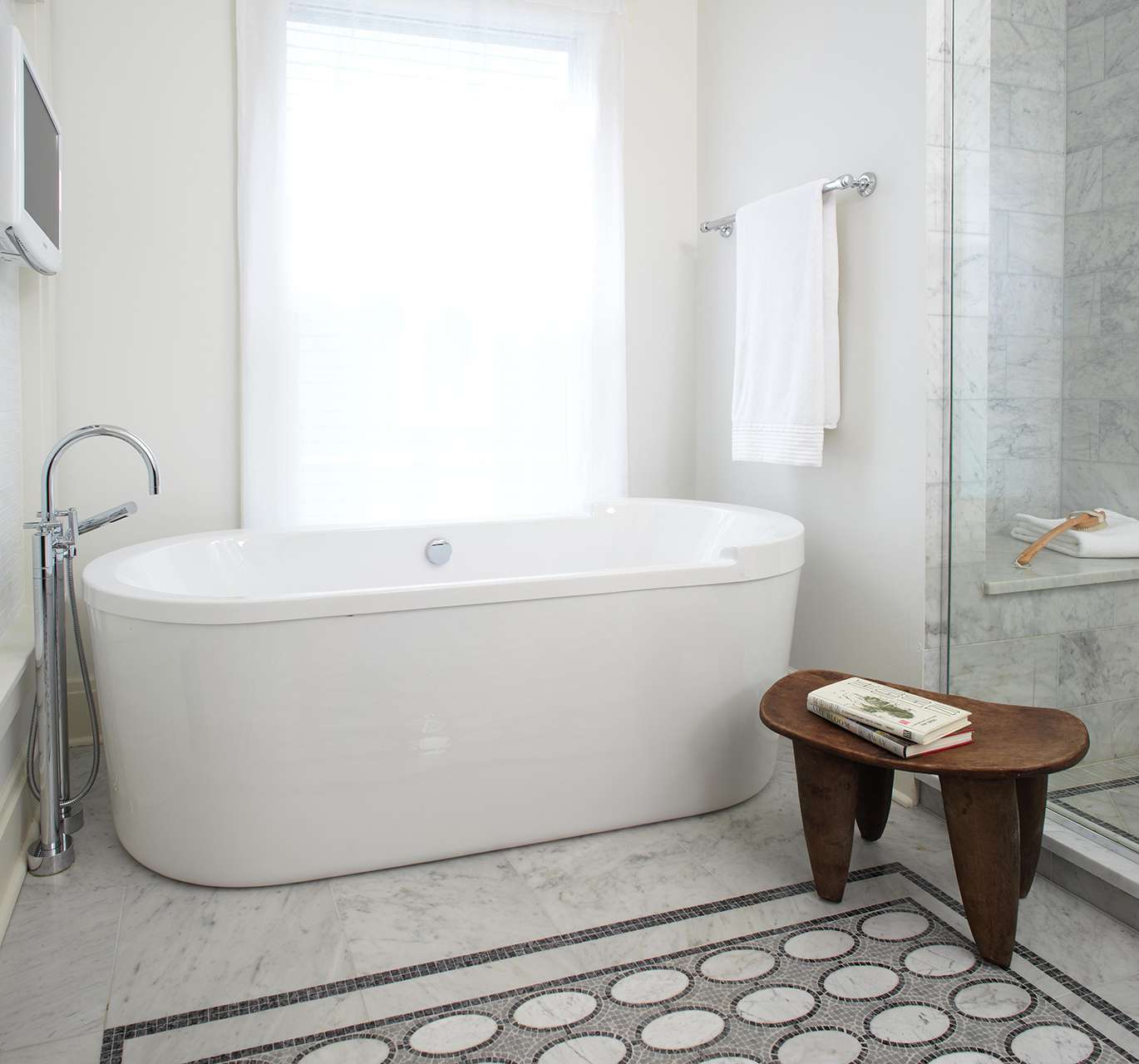 marble shower modern free-standing tub bathroom