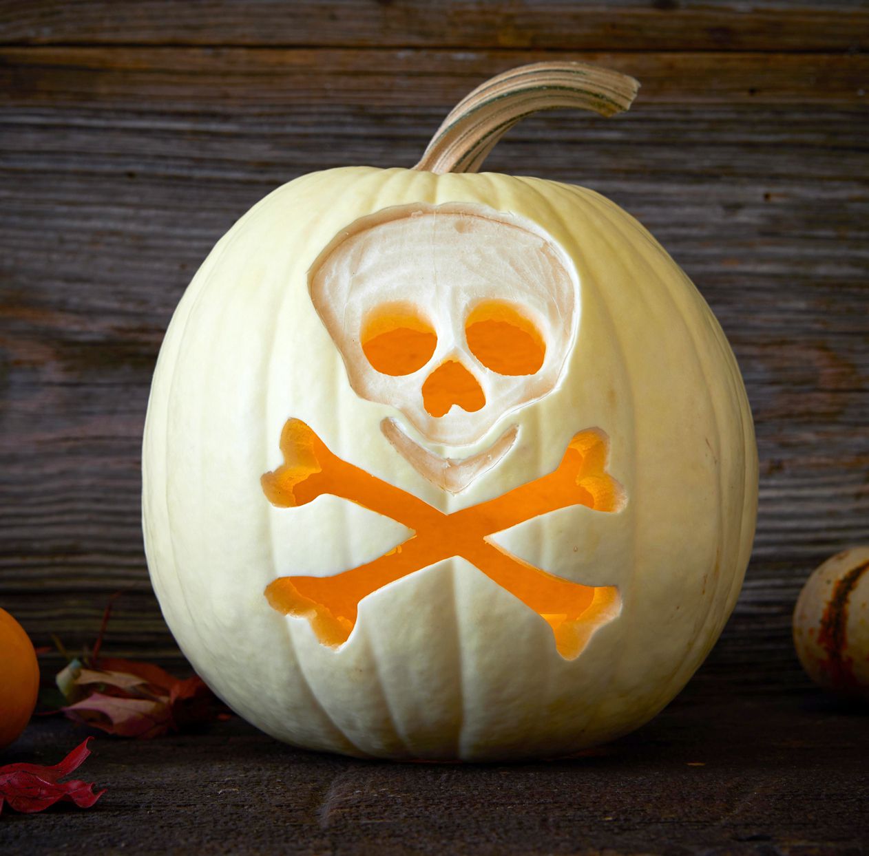 carved pumpkin skull and crossbones