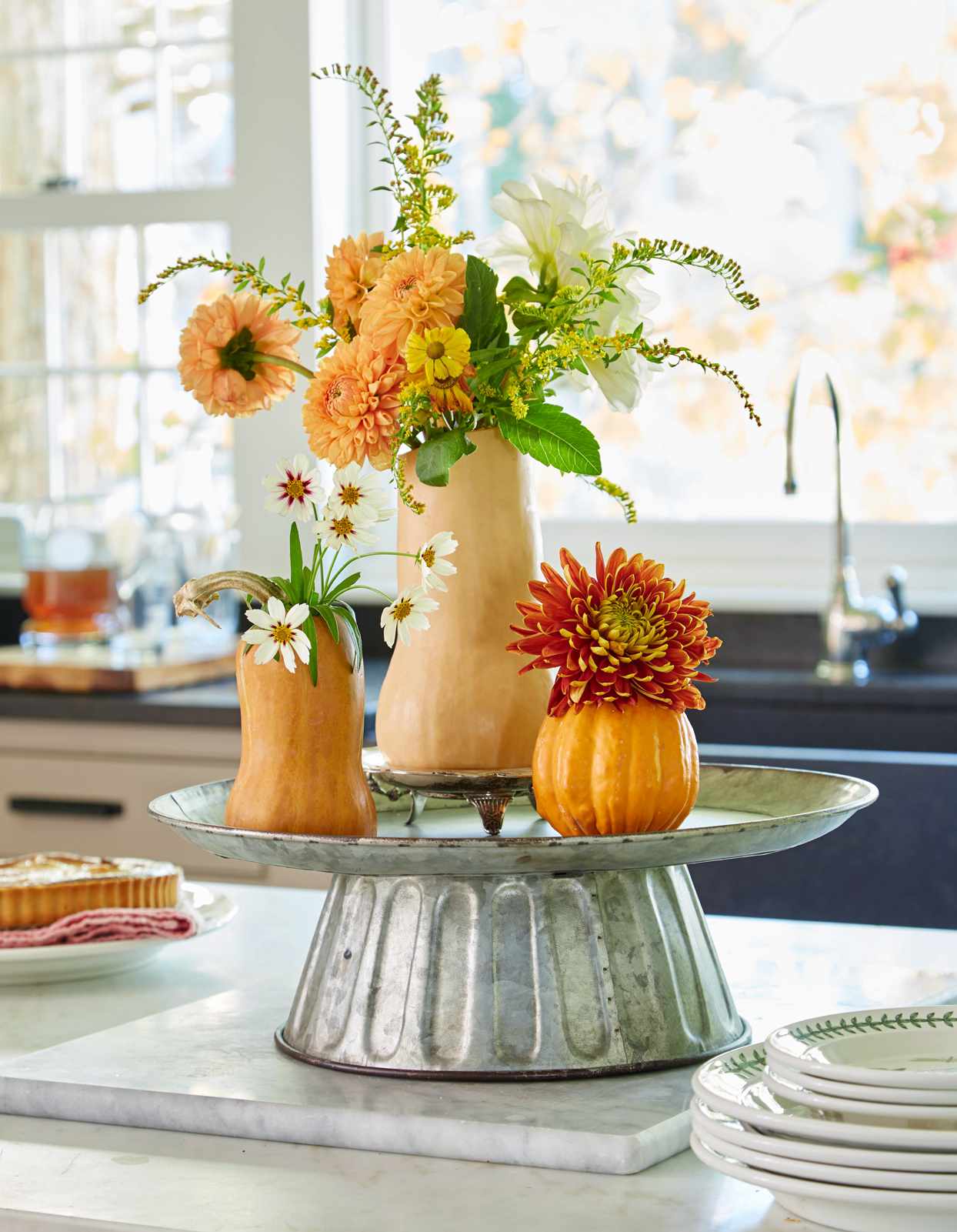 squash vases with flowers