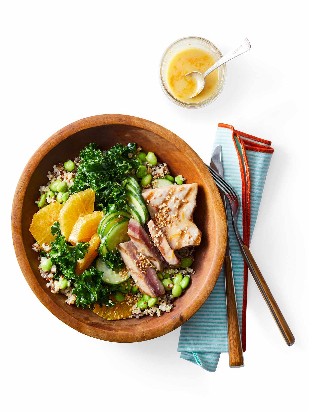 Kale-Quinoa Bowls with Miso Dressing and Tuna