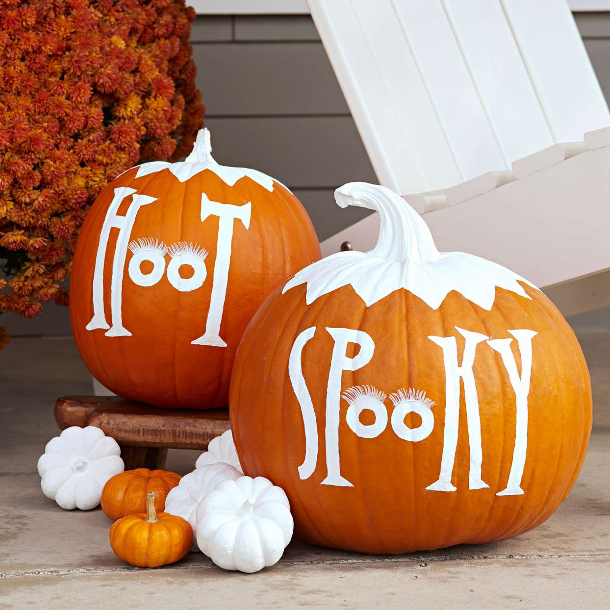 Halloween words eyelashes painted pumpkins