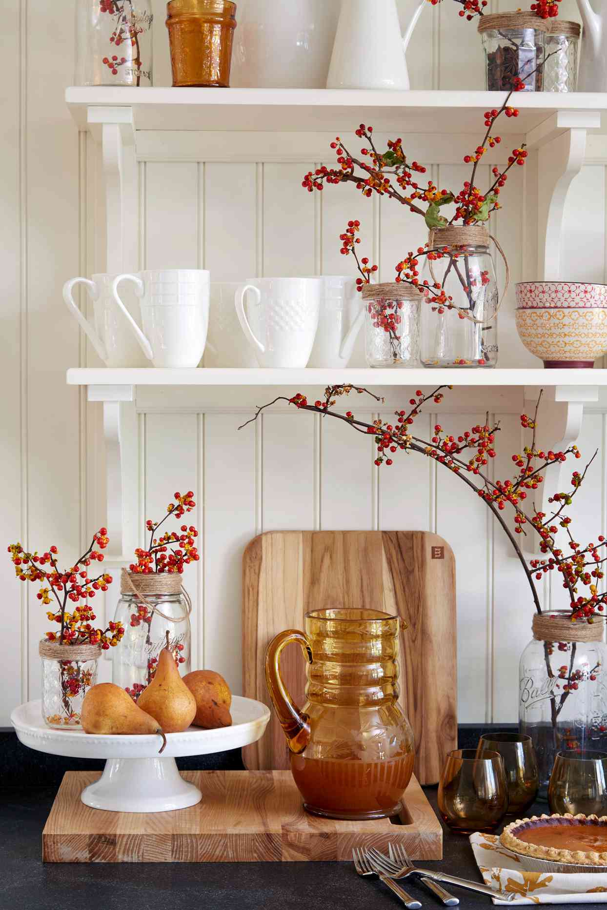 shelf with mugs displayed