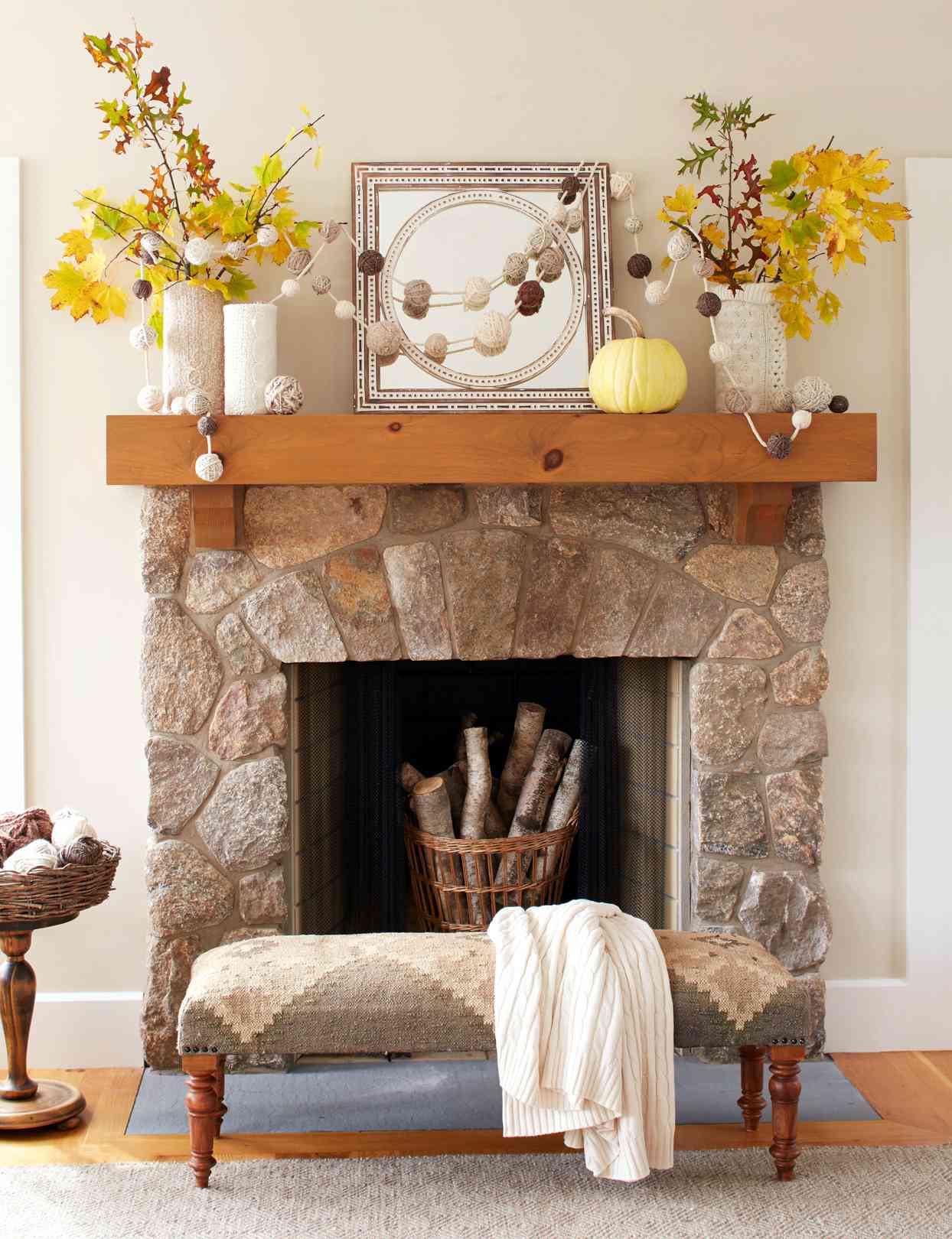 mantel with natural fall decor