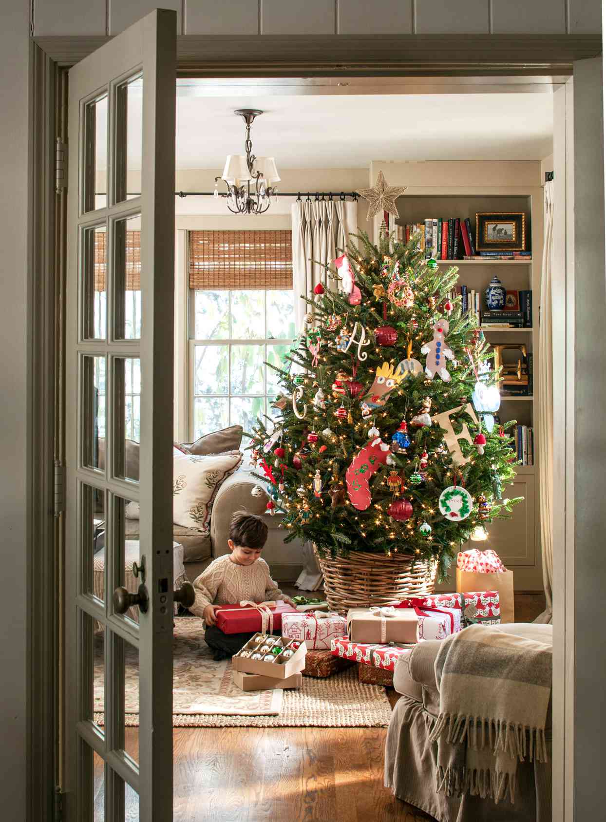small christmas tree with handmade ornaments