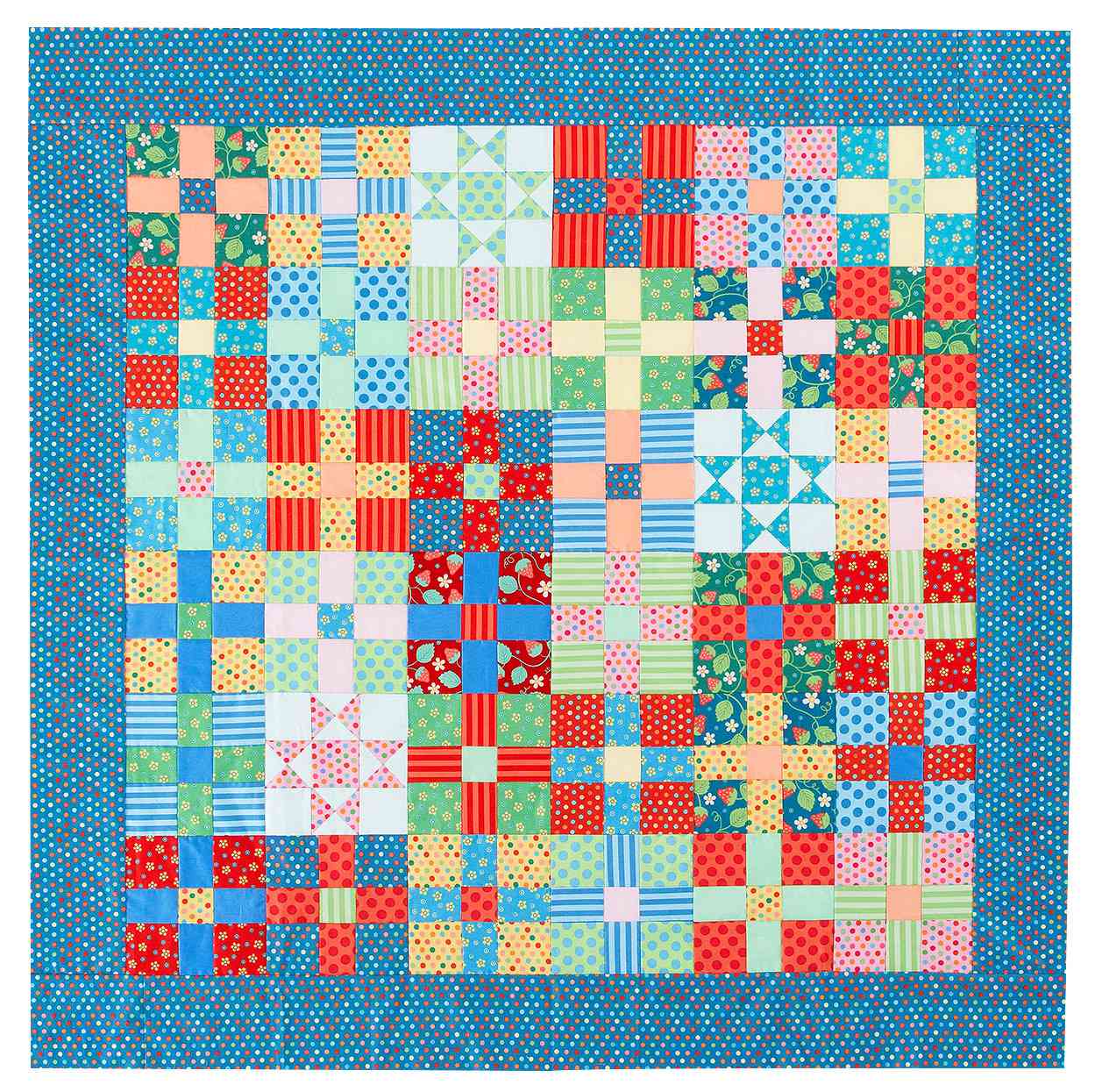 whimsical colorful polka-dot square quilt