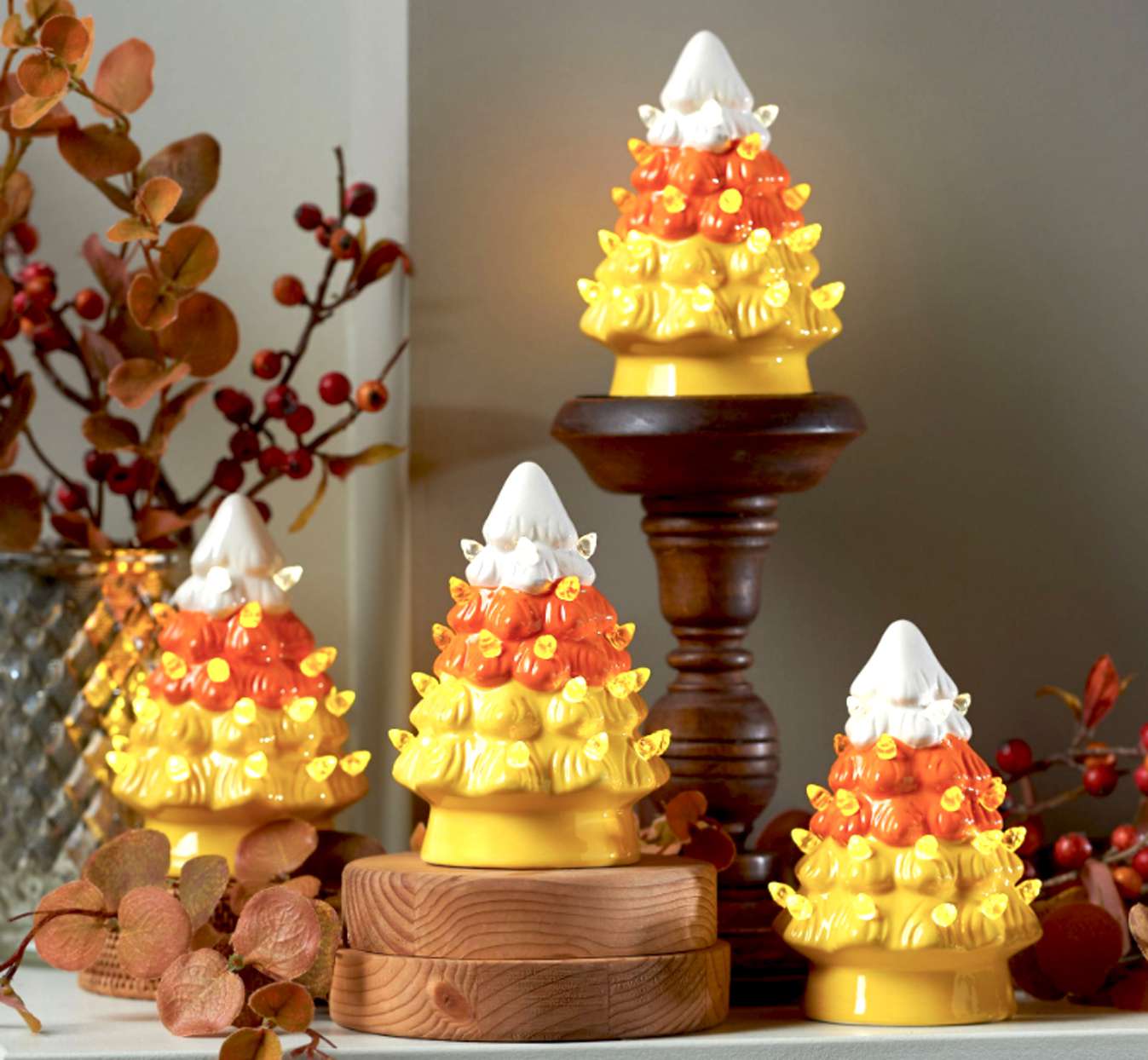 ceramic trees that resemble candy corn