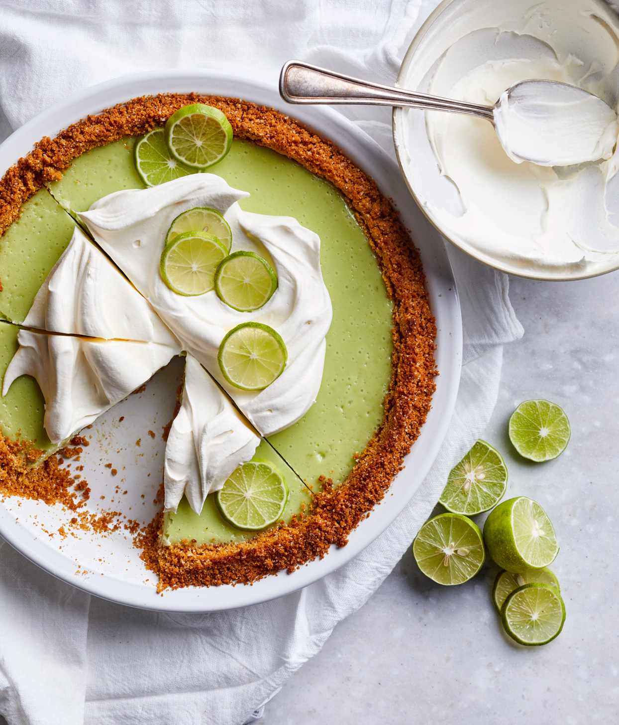 overhead view of key lime pie
