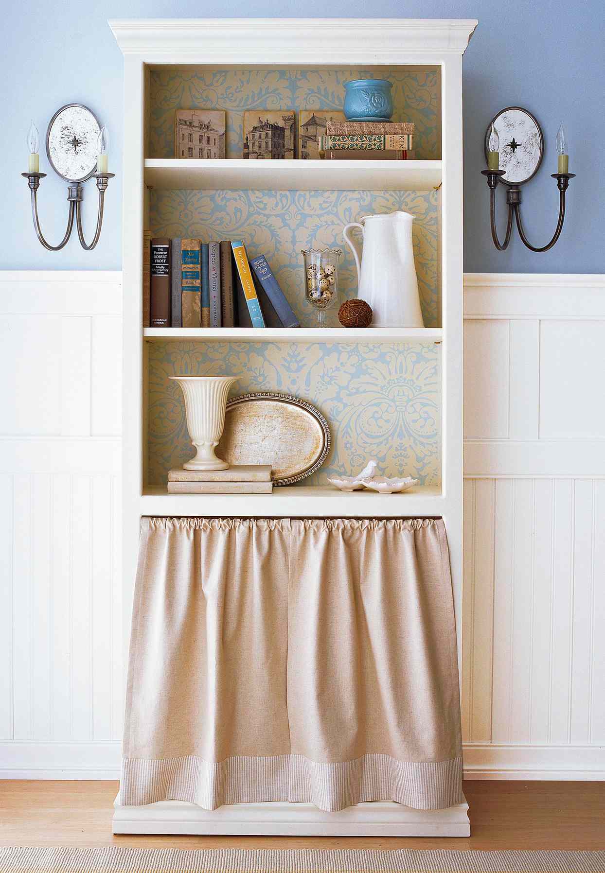 bookcase damask background skirt