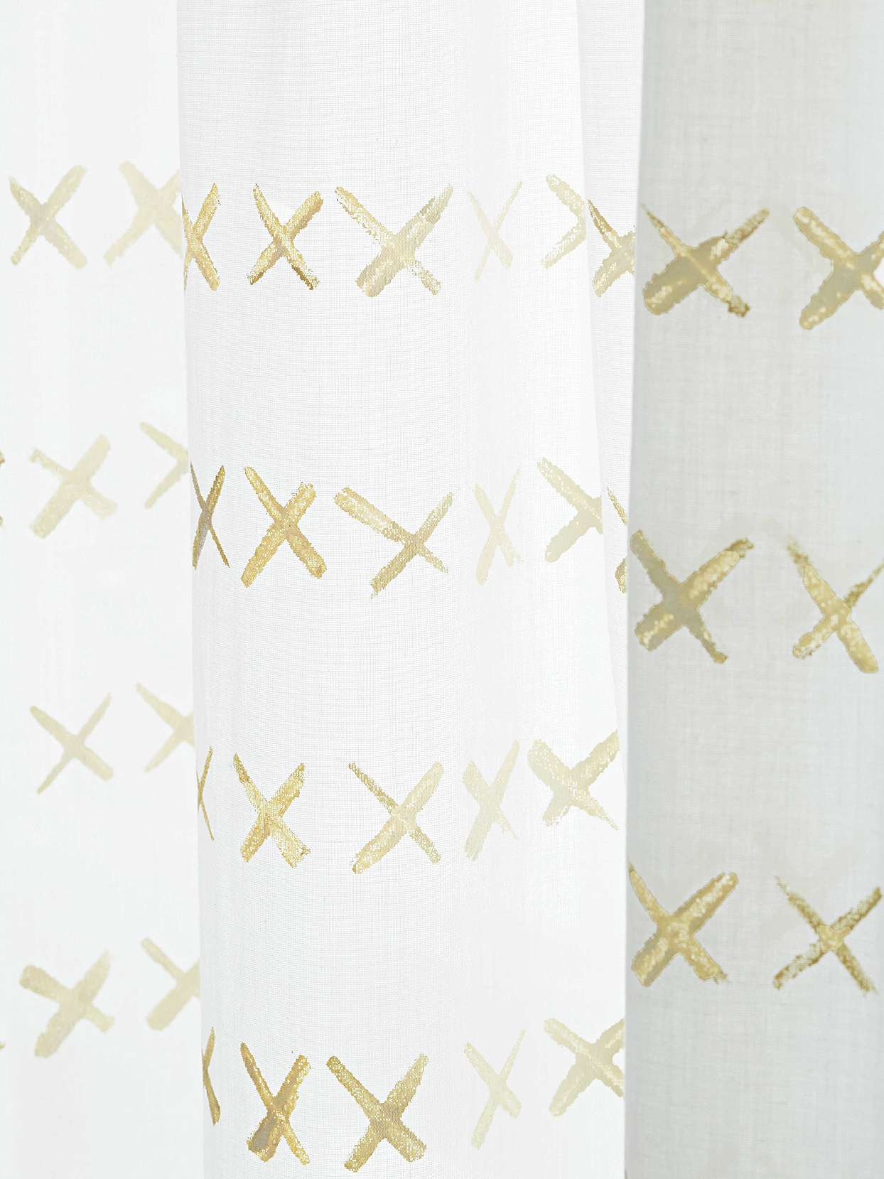 white curtains painted x pattern
