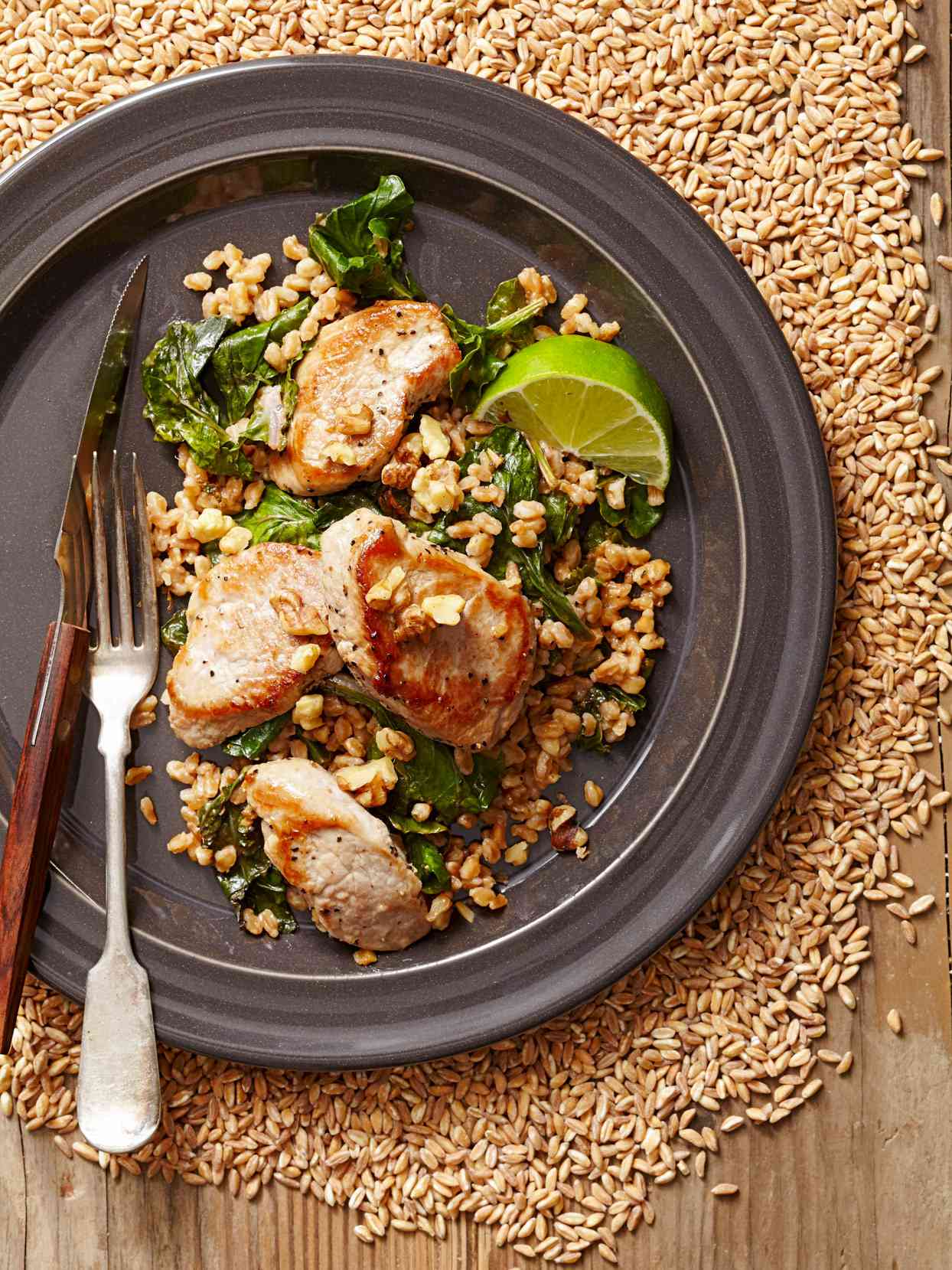 Garlic Lime Pork with Farro and Kale