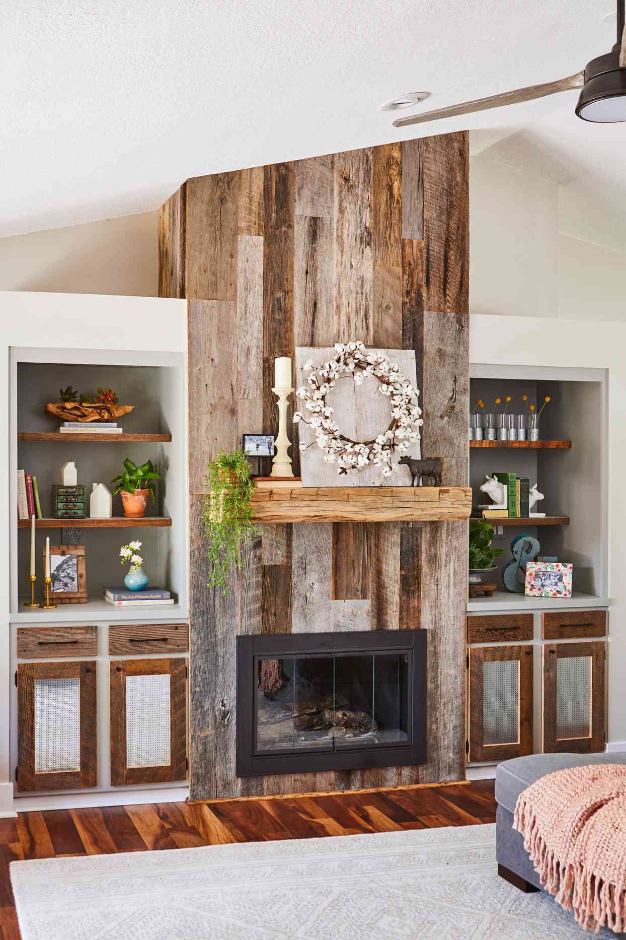living room fireplace remodel wood paneling