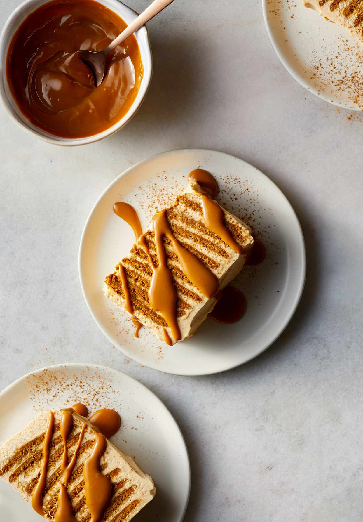 slices of Pumpkin-Spice Icebox Cake on white plates