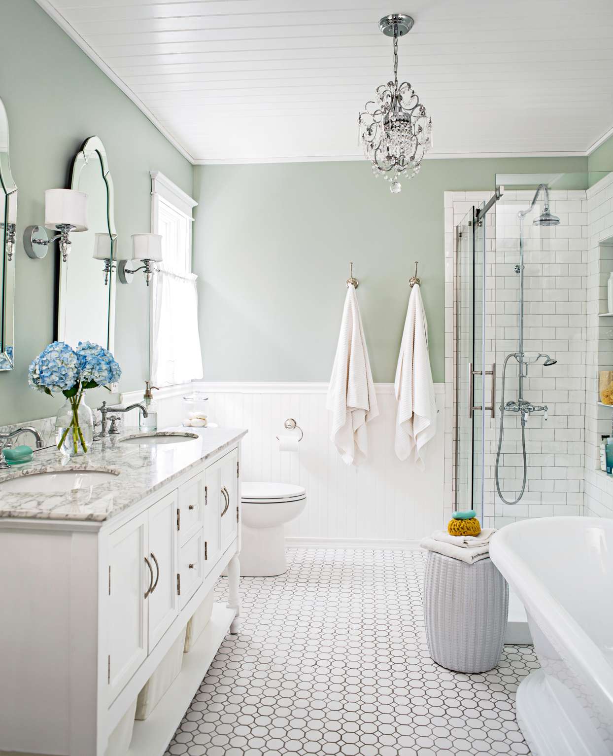 white and green bathroom