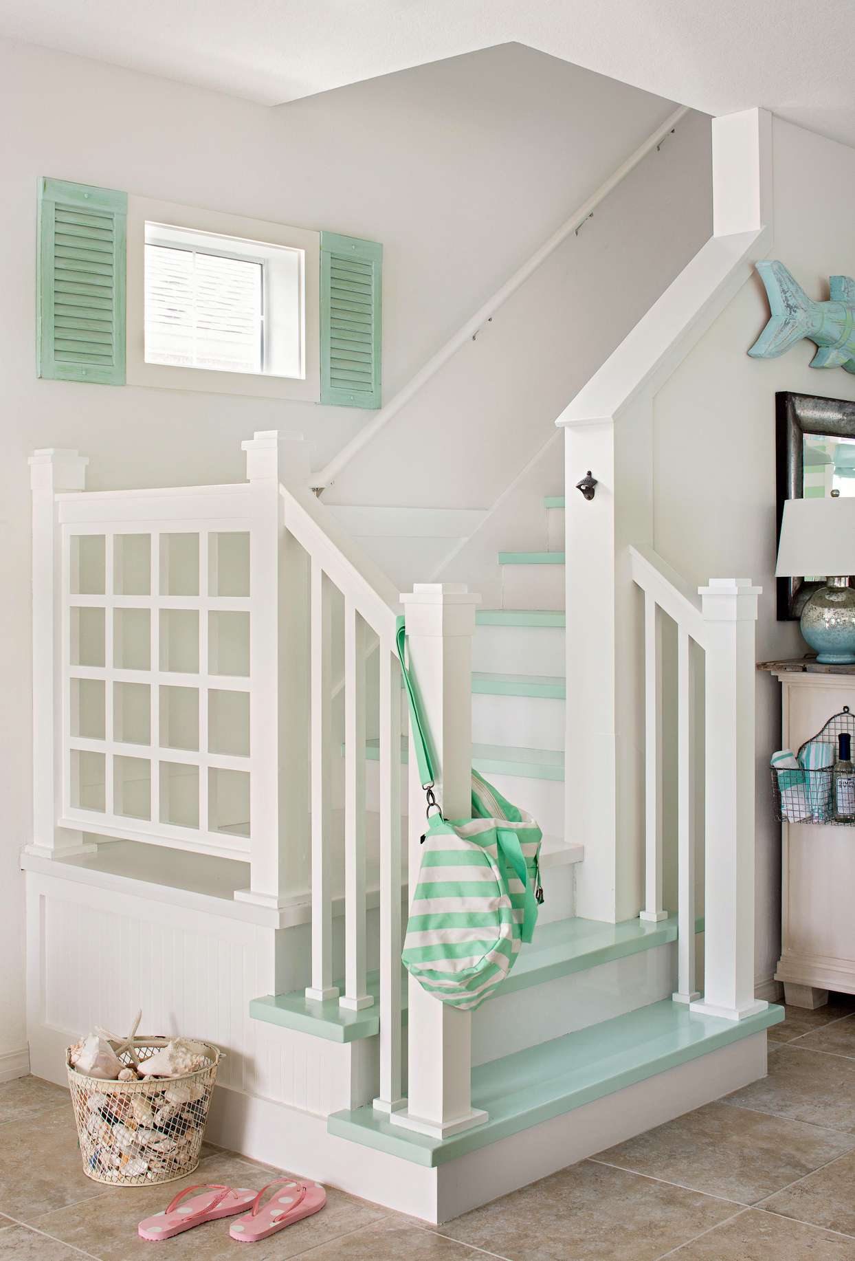 seafoam green white stairway