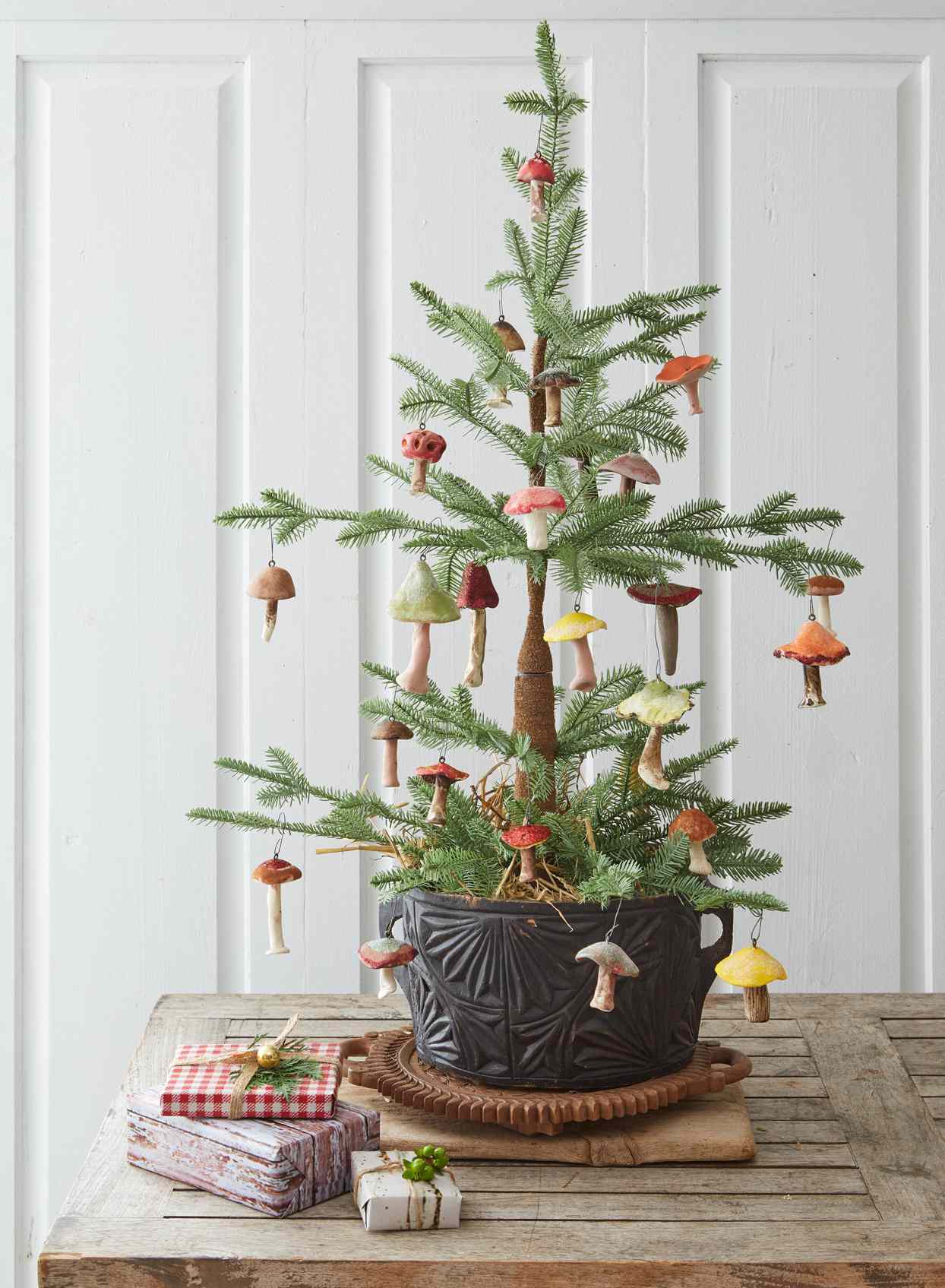 tree with mushroom ornaments