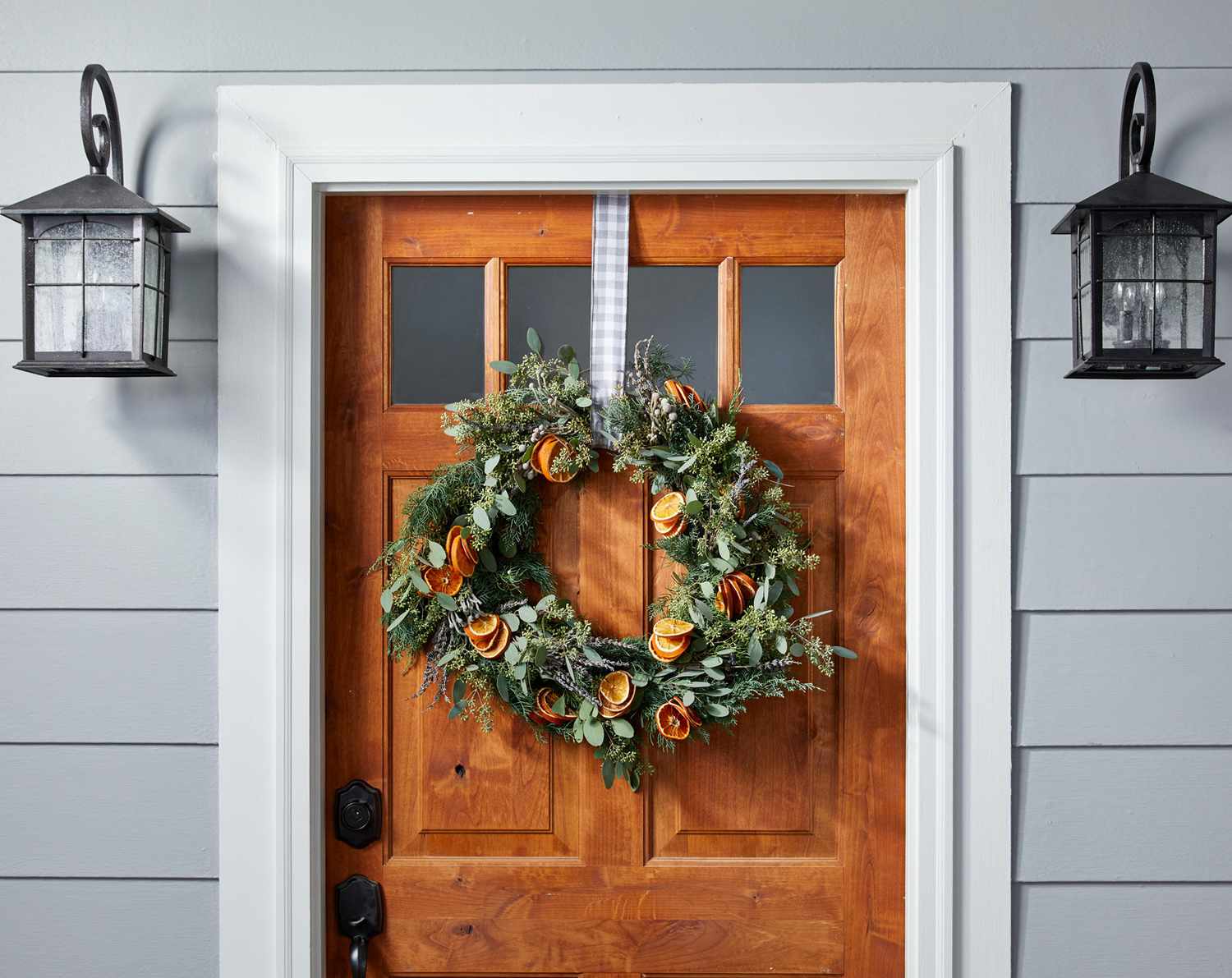 dried orange wreath on door