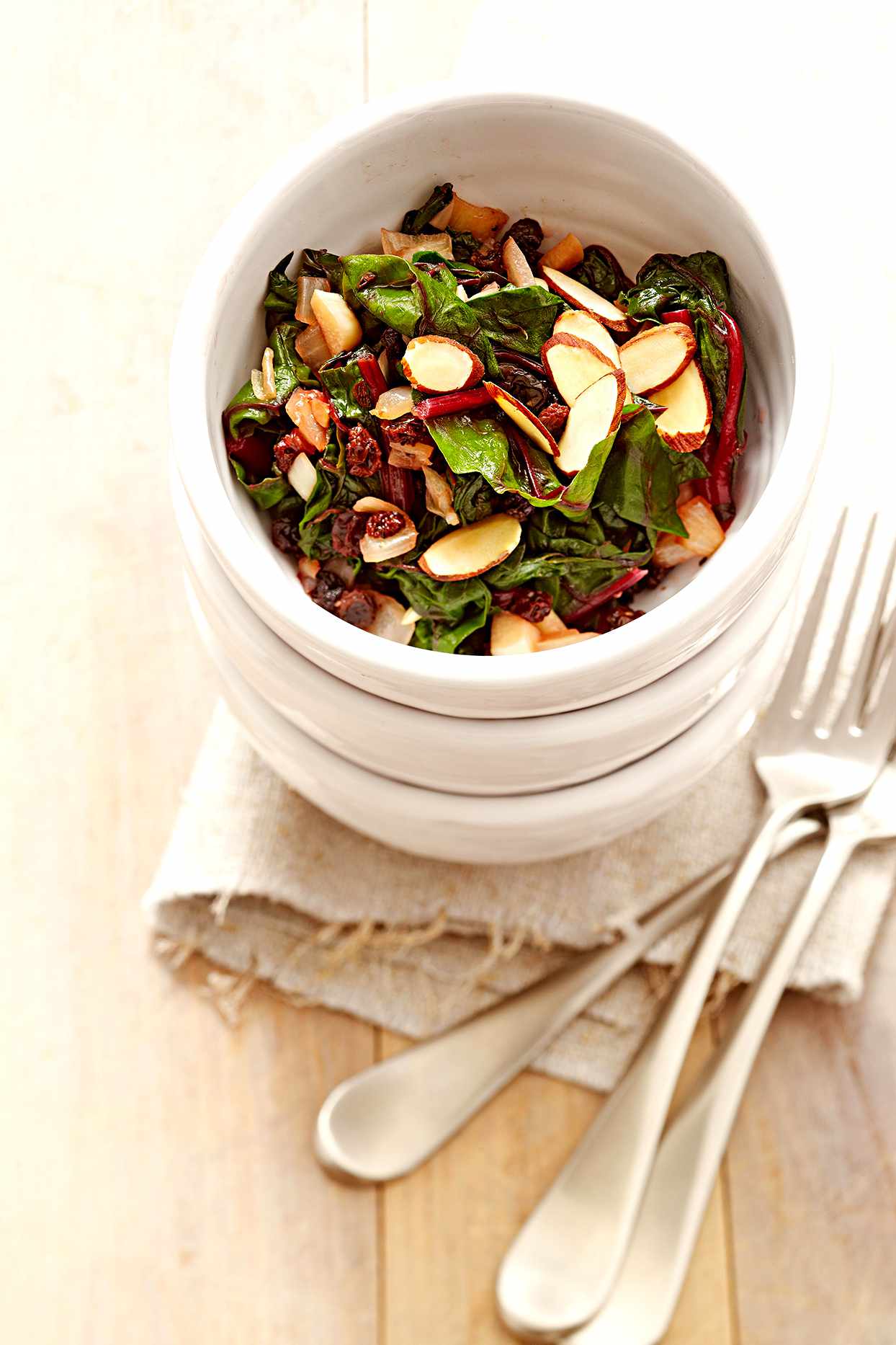 Braised Swiss Chard with Currants and Almonds