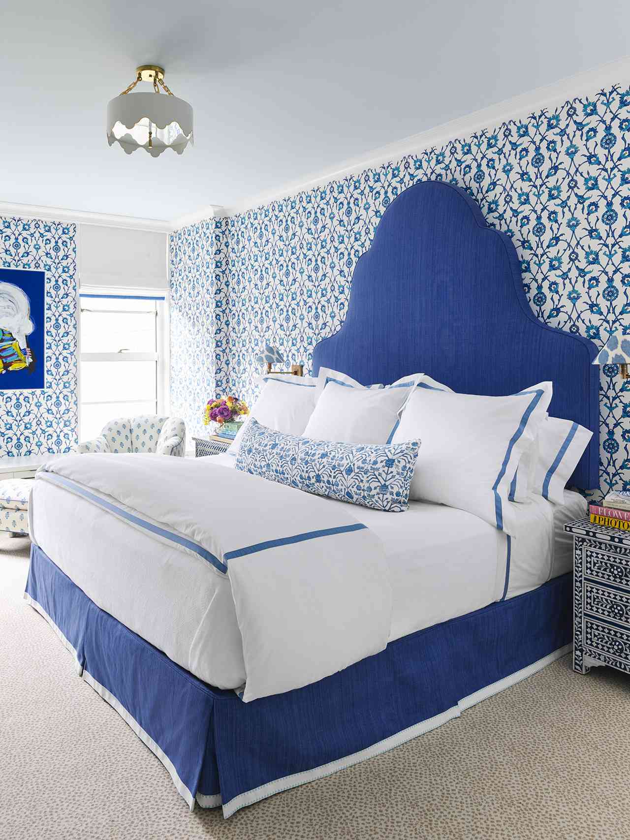 bedroom dramatic blue headboard