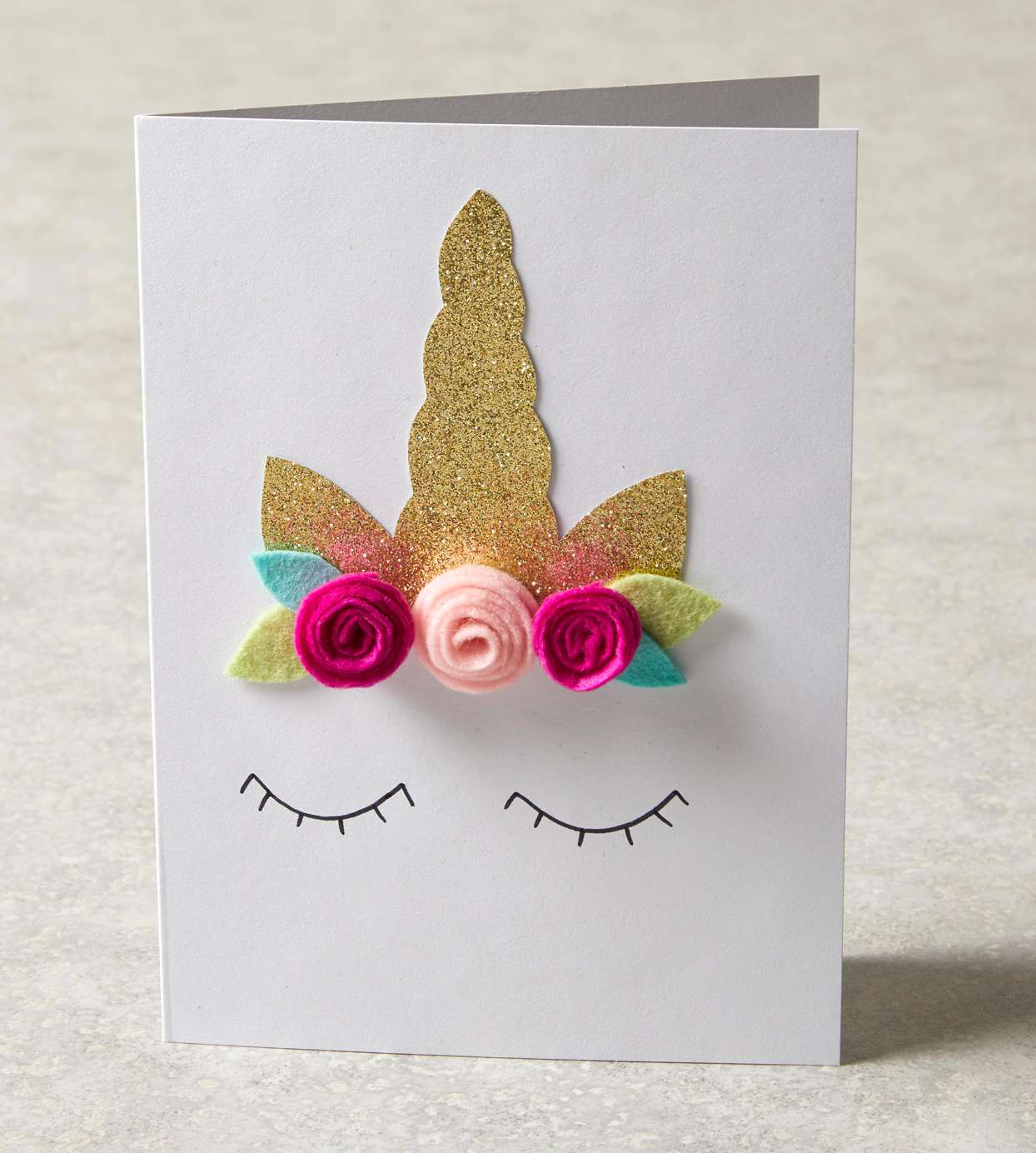 unicorn card with felt flowers