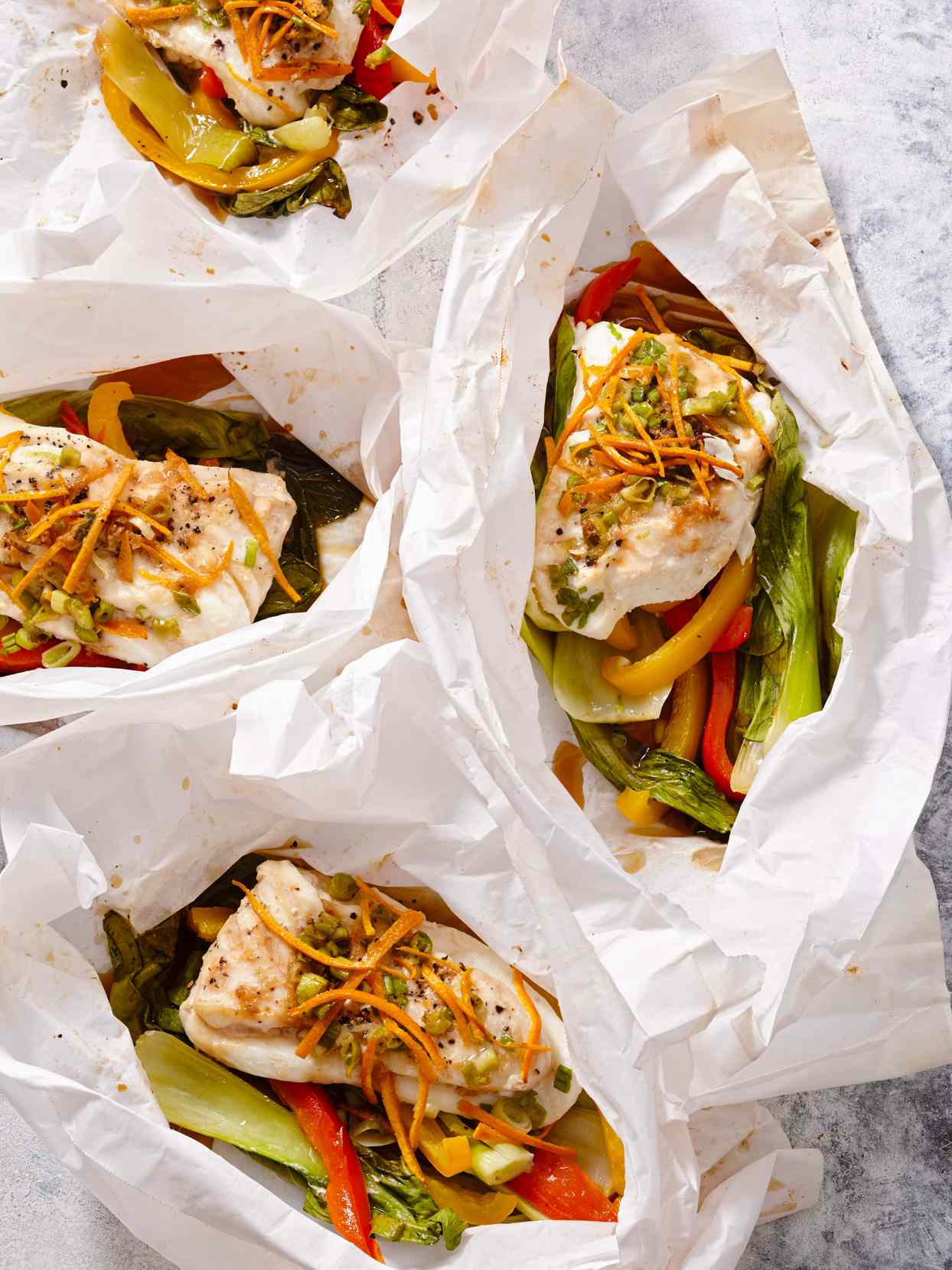 Gluten Free Parchment-Baked Halibut with Asian Vegetables