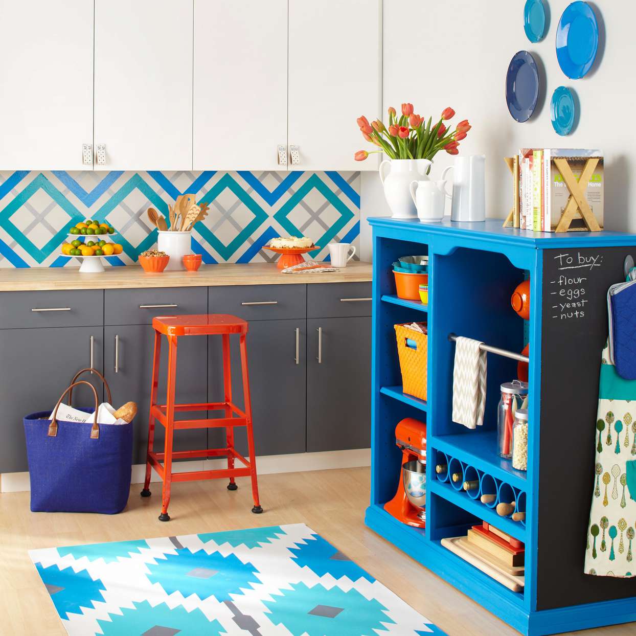 kitchen vivid colors pattern backsplash