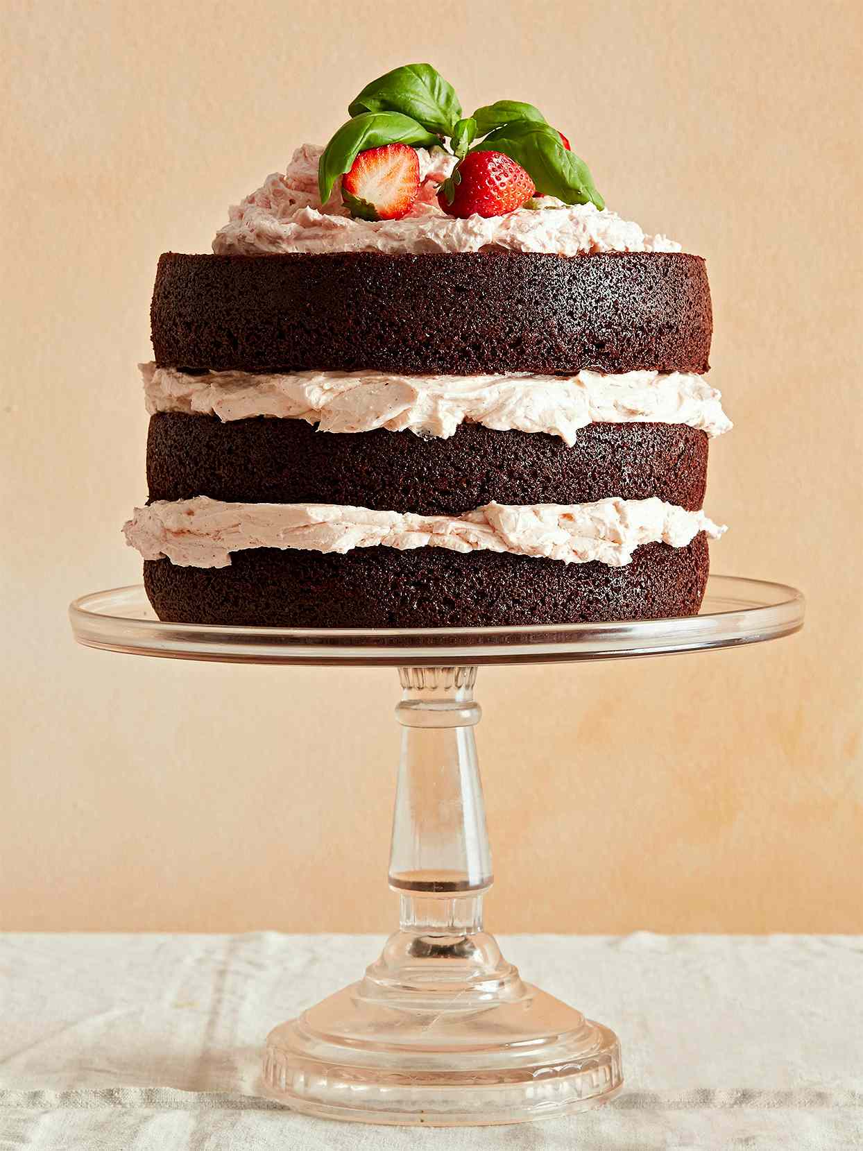 Dark Chocolate Cake with Fresh Strawberry Buttercream