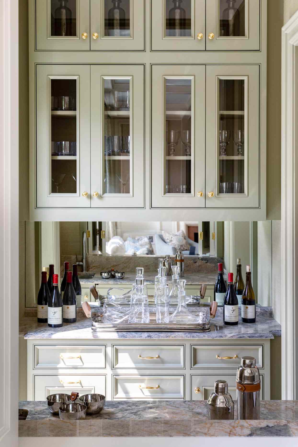 home bar cabinets with glasses and bottles