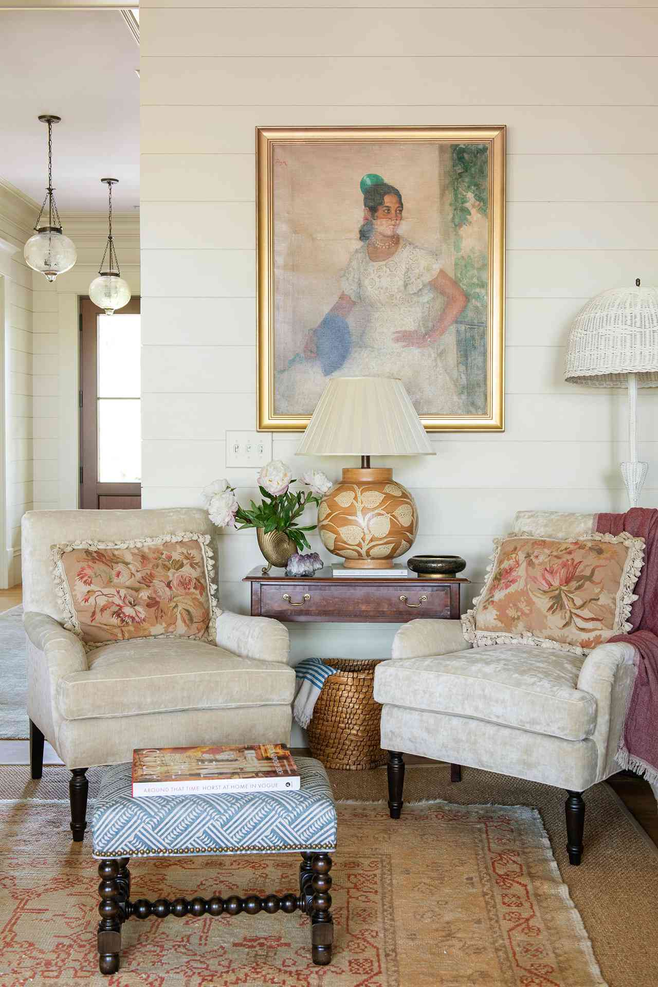 corner living room seating painting