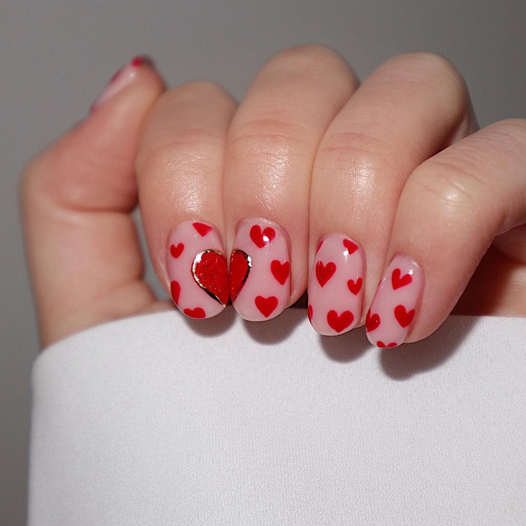 valentine's day nails with hearts