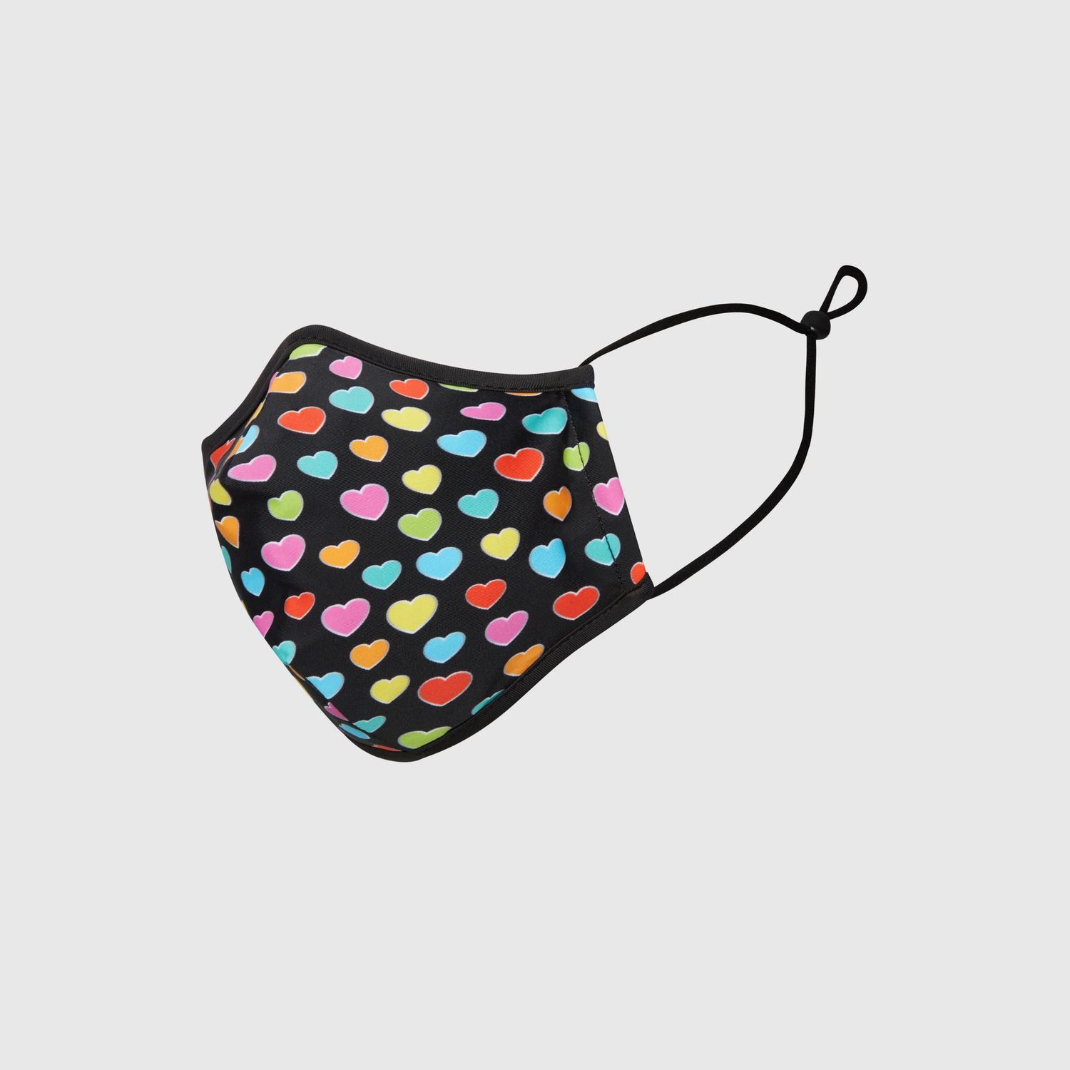 black face mask with multicolor hearts