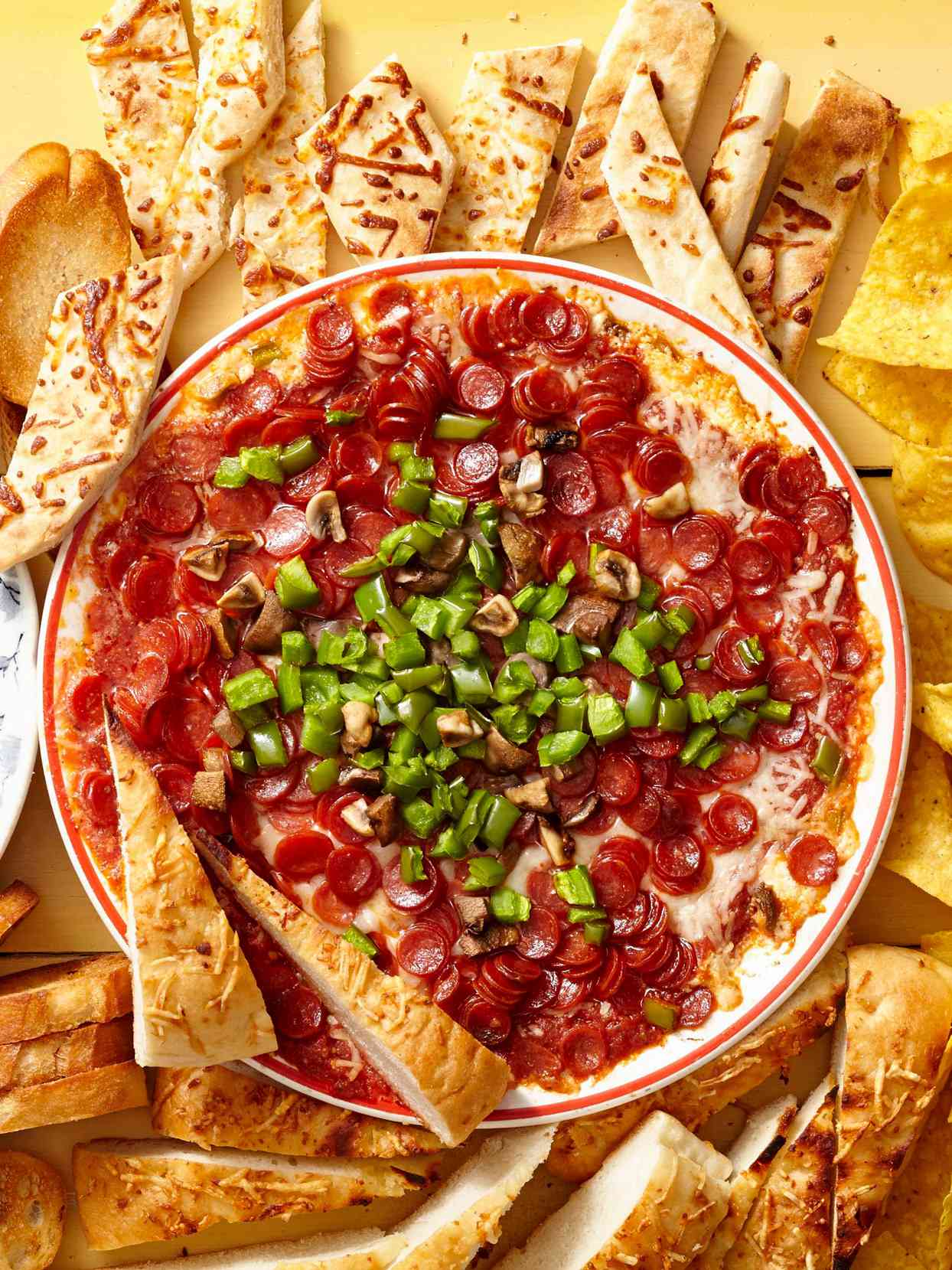 Pizza Dip with sliced bread