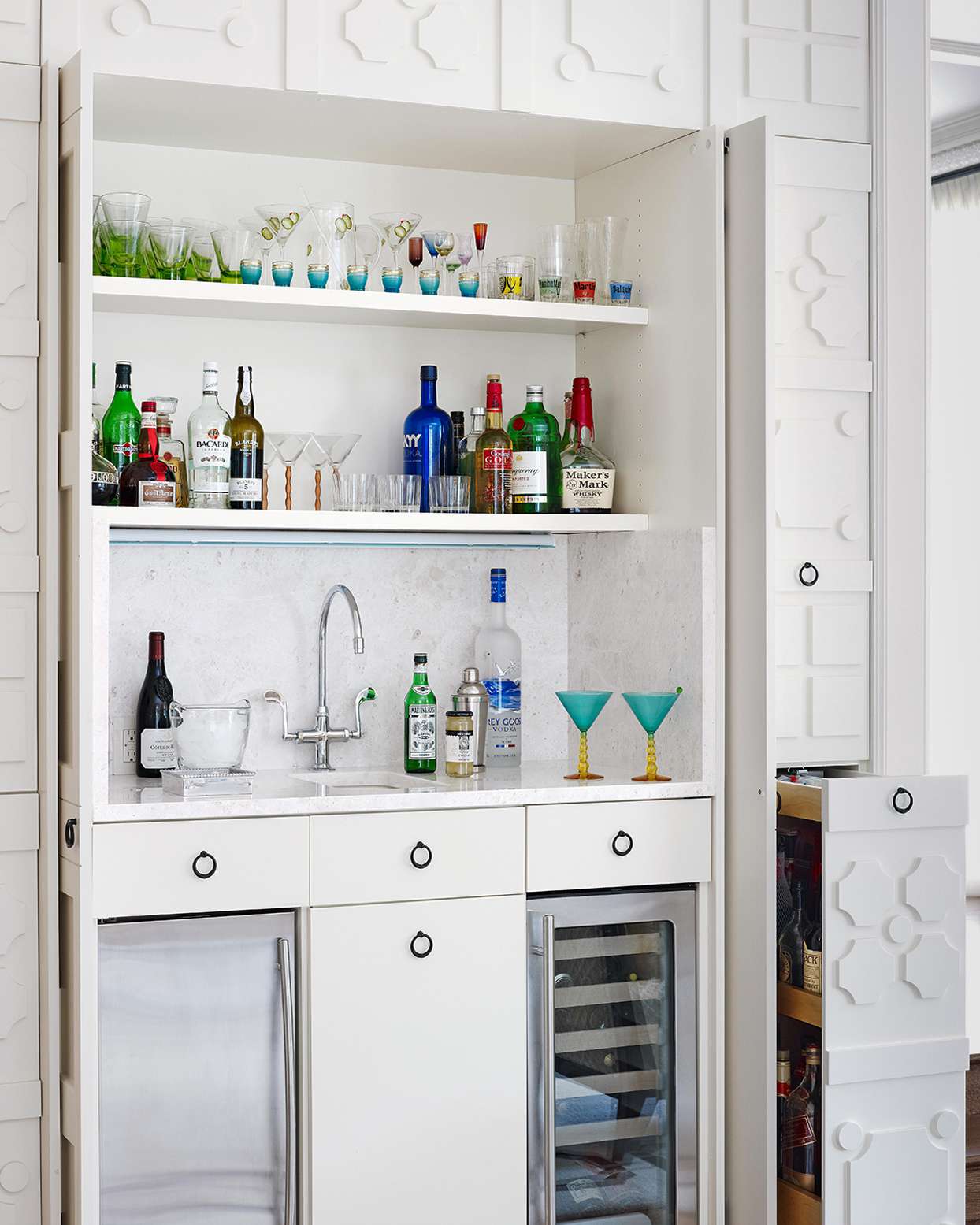 Wooden panel built-in home stocked bar