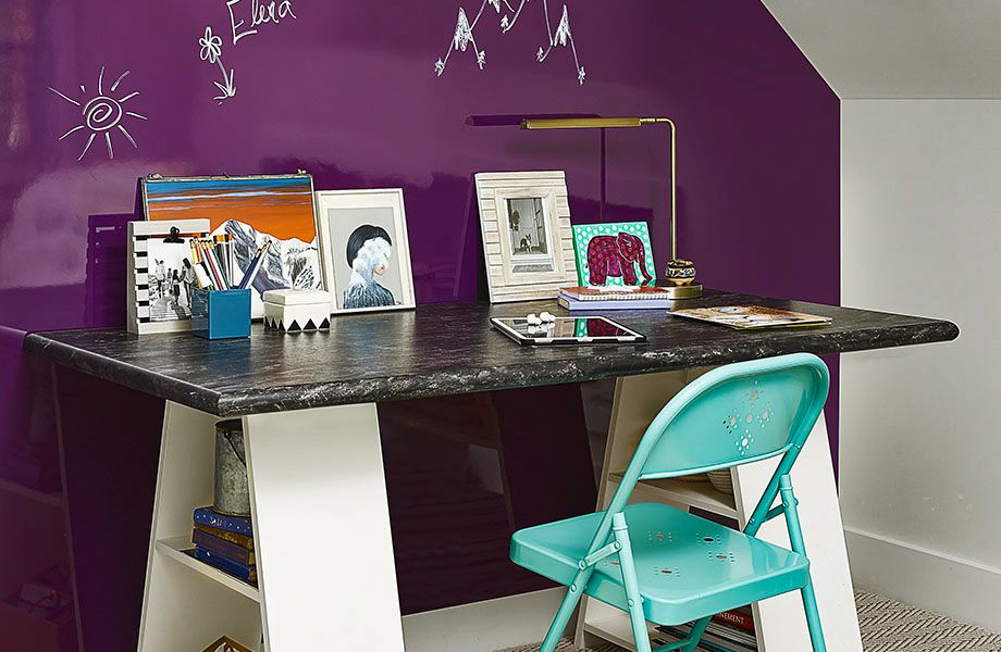 work station with marble top table
