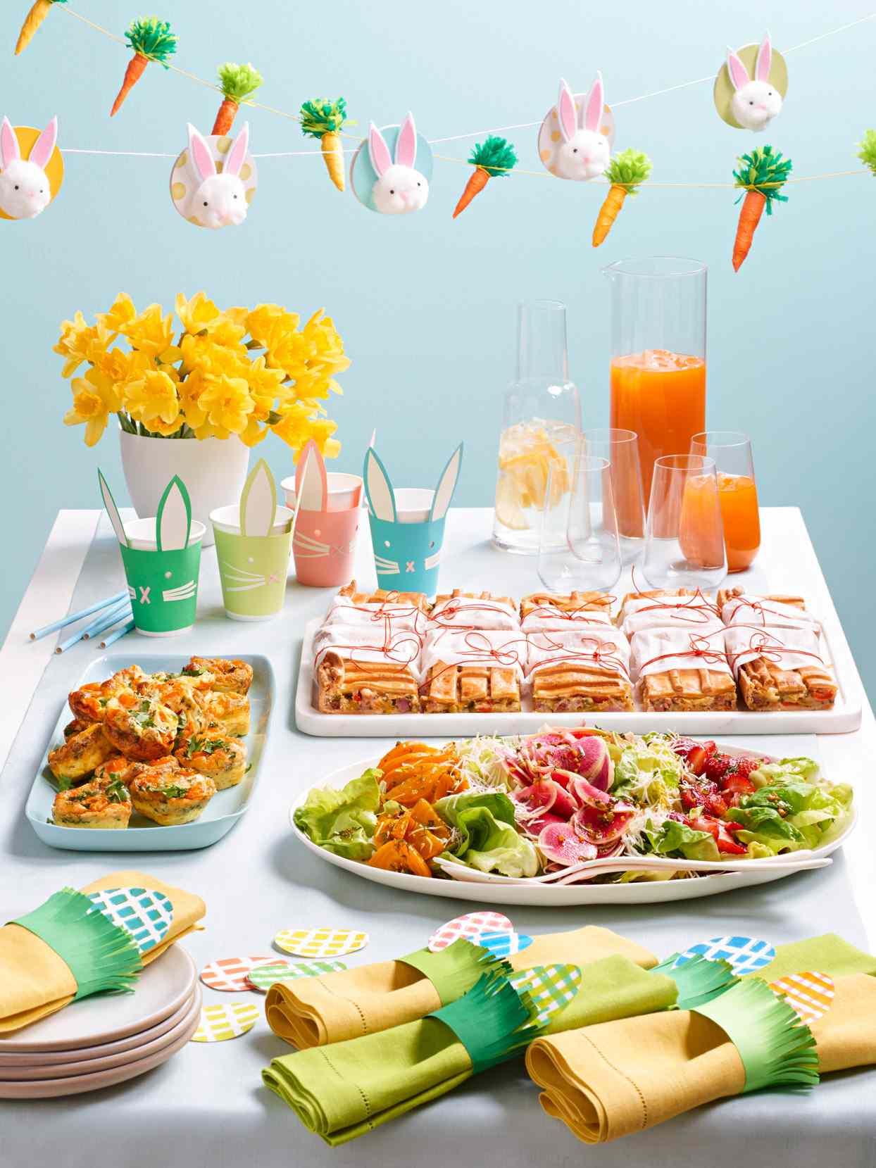kid-friendly pastel Easter table food decorations
