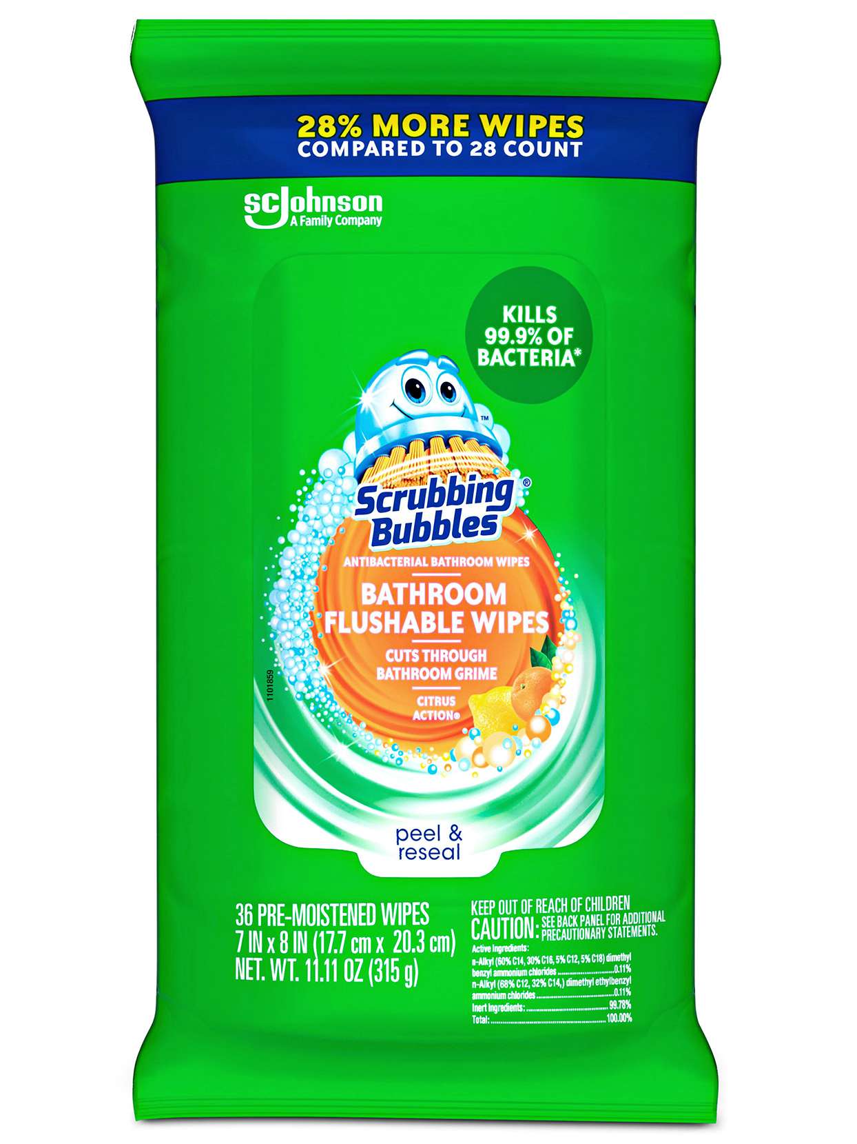 Scrubbing Bubbles Antibacterial Bathroom Flushable Wipes