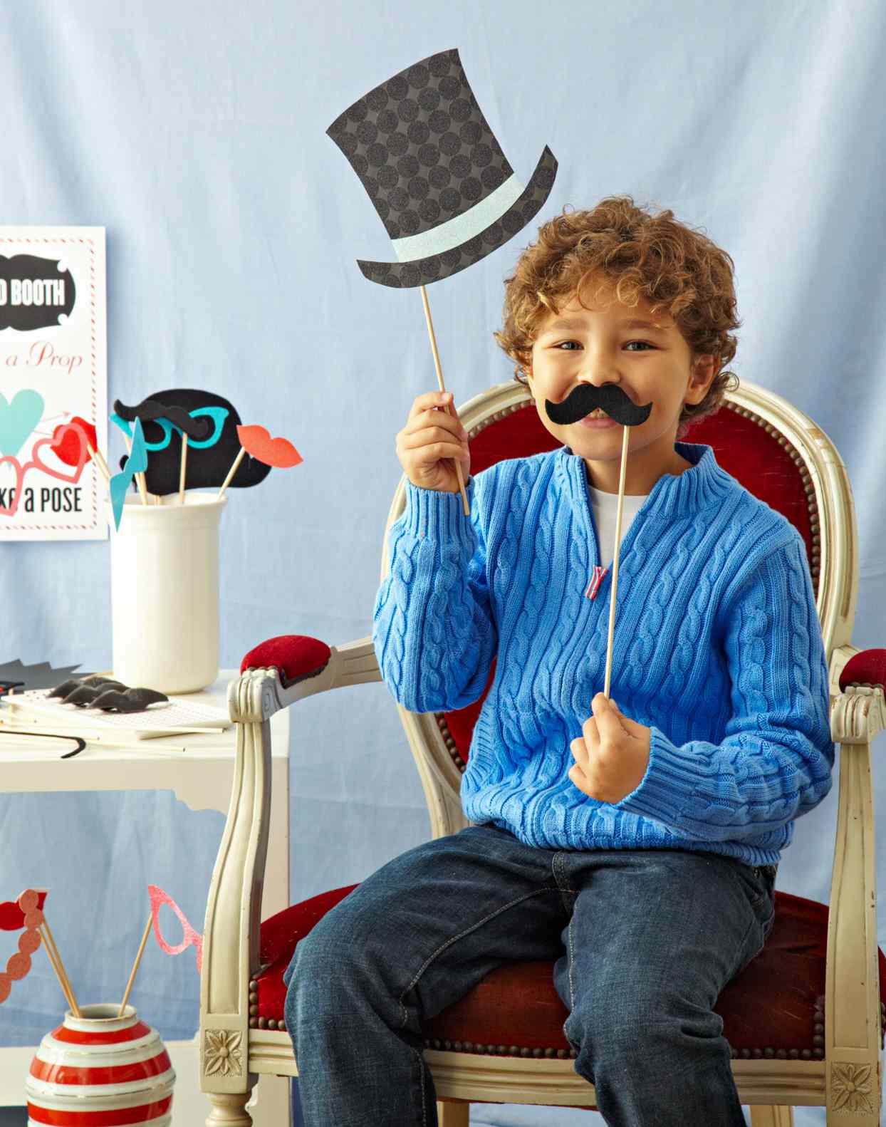 Child with moustache hat props
