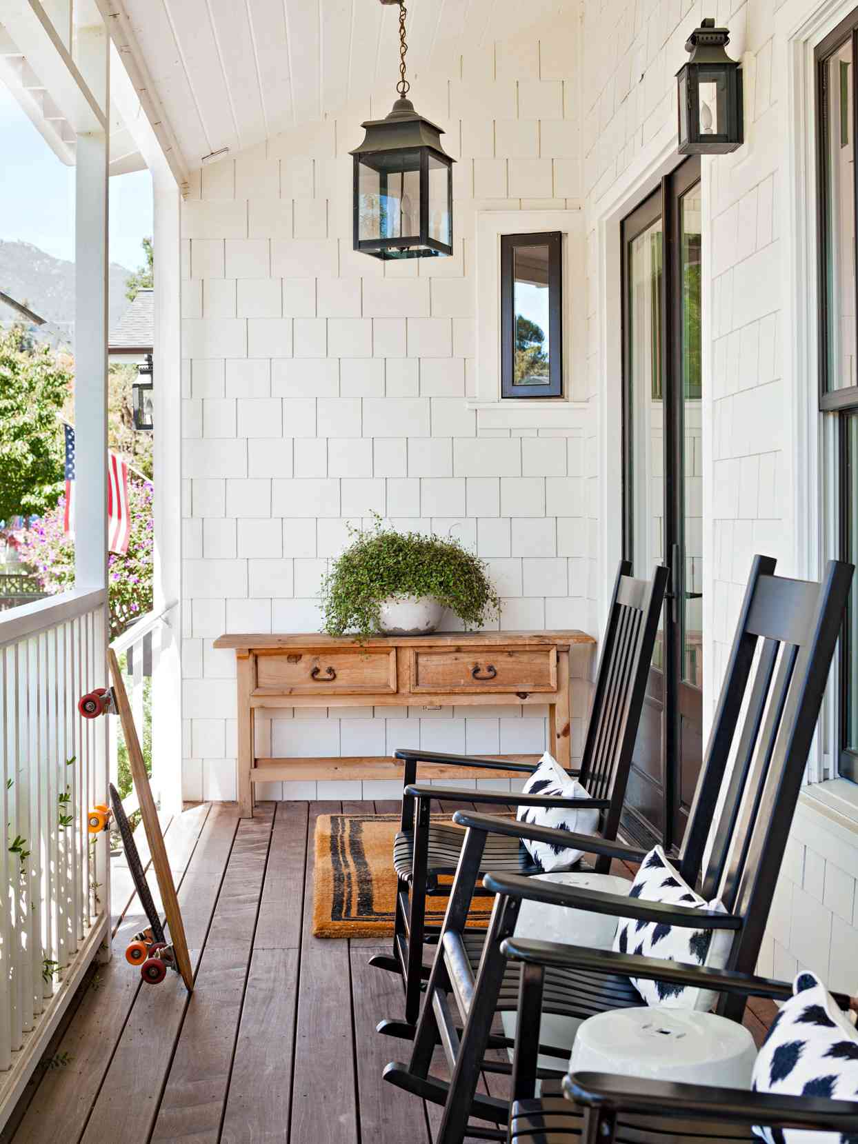 porch black rocking chairs