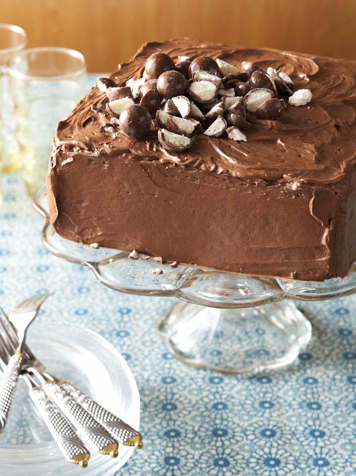 Chocolate Cake with Malt Topping